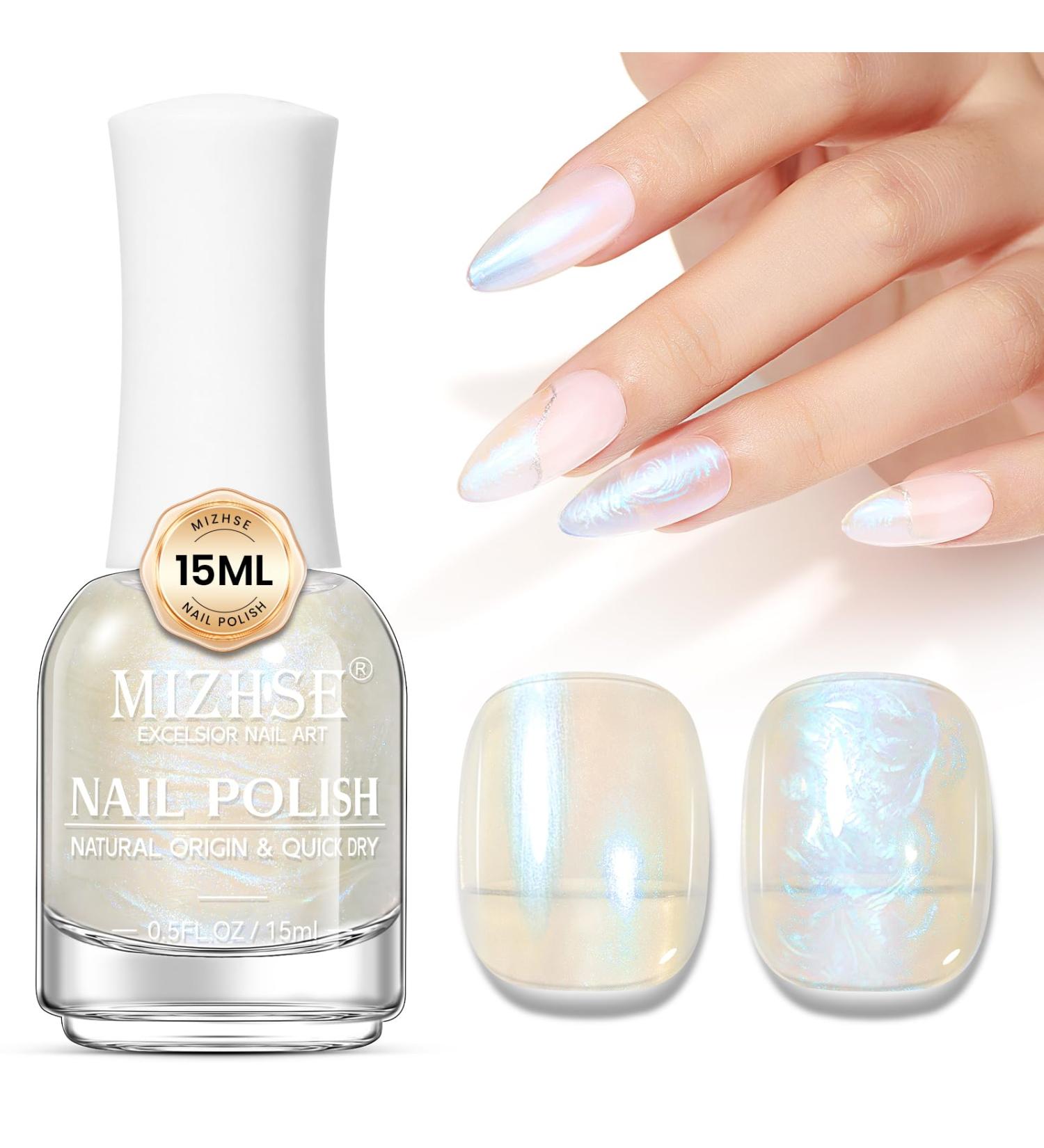 MIZHSE Nail Polish 15mL Mermaid Pearl Nail Polish Aurora Effect Nail Polish Iridescent Fingernail and Toenail Polish Glossy Long Lasting Nail Polish Trendy DIY Nail Salon Blue Pearl Blue - Buy Online on SooperMarket.com