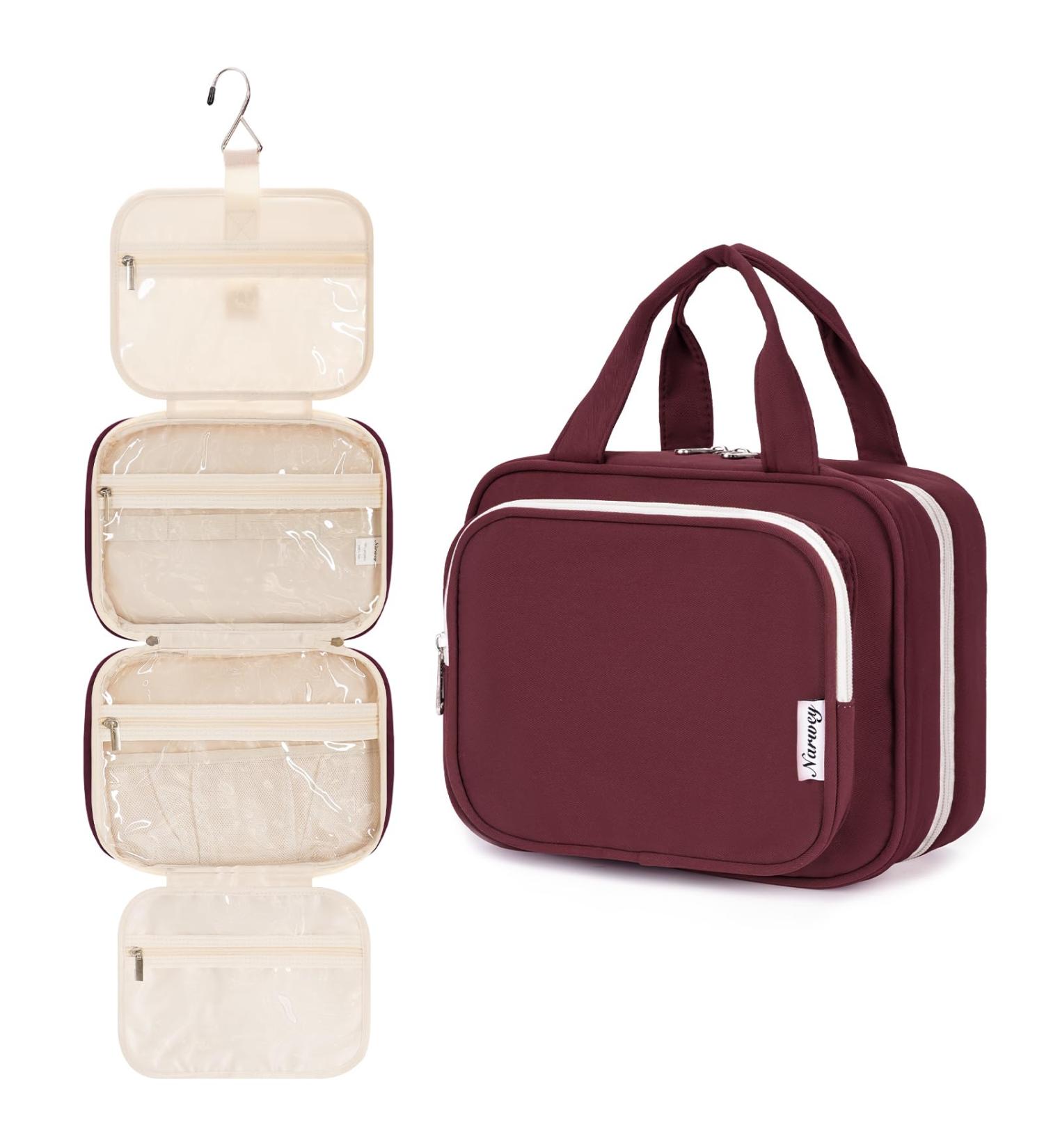 Narwey Hanging Travel Toiletry Bag for Women - Wine Red Medium Size Organizer for Cosmetics and Makeup - Buy Online on SooperMarket.com