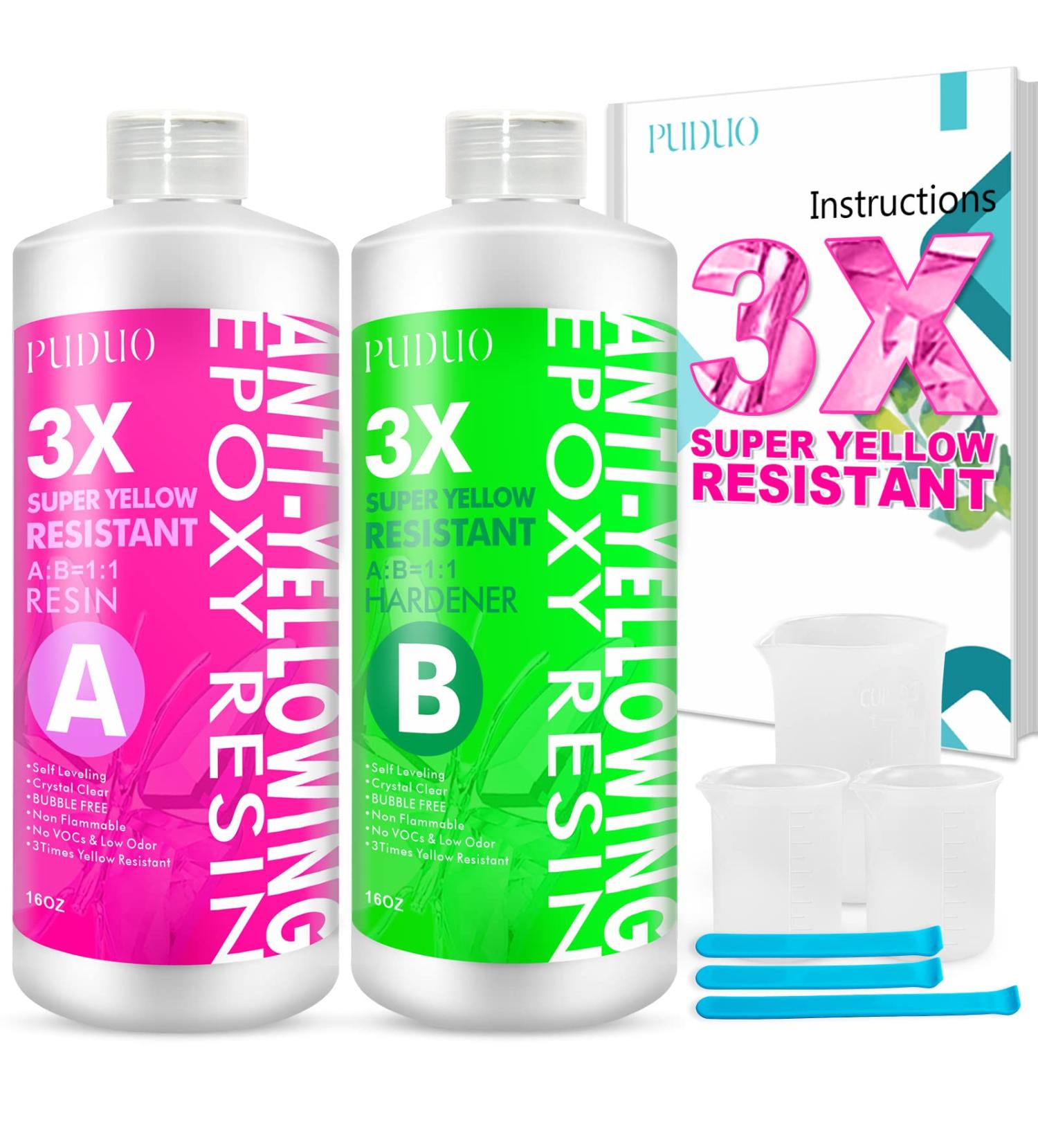 Crystal Clear Epoxy Resin Kit 32oz - Anti-Yellowing Craft Resin for Art, Jewelry Making, Casting - Puduo 32oz - Buy Online on SooperMarket.com