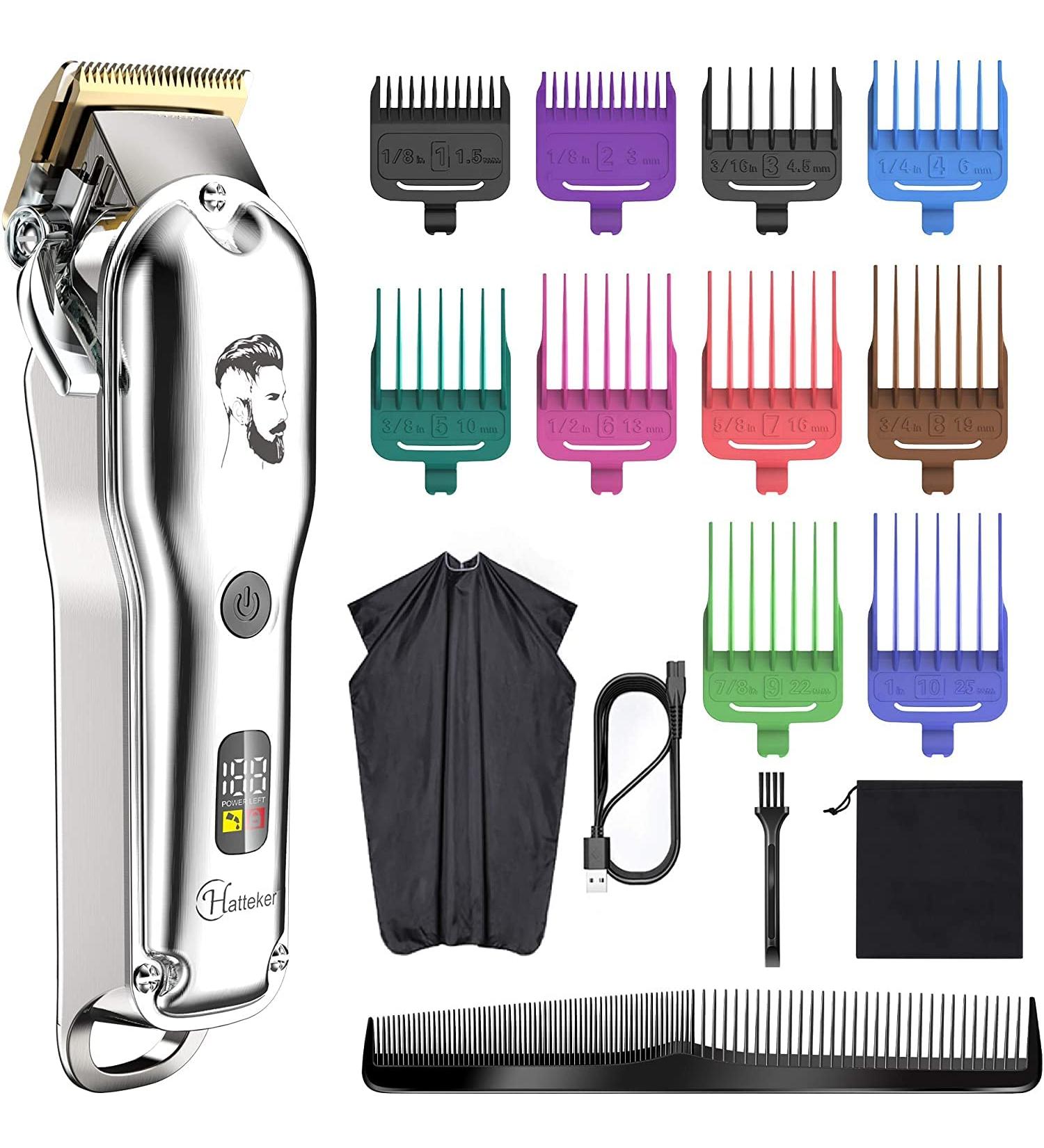 Hatteker Men s Hair Clipper Beard Trimmer Hair Trimmer Shaver for Men Cordless Clippers Professional Barbers Grooming Kit IPX7 Waterproof Rechargeable Colorful Combs Silver - Buy Online on SooperMarket.com