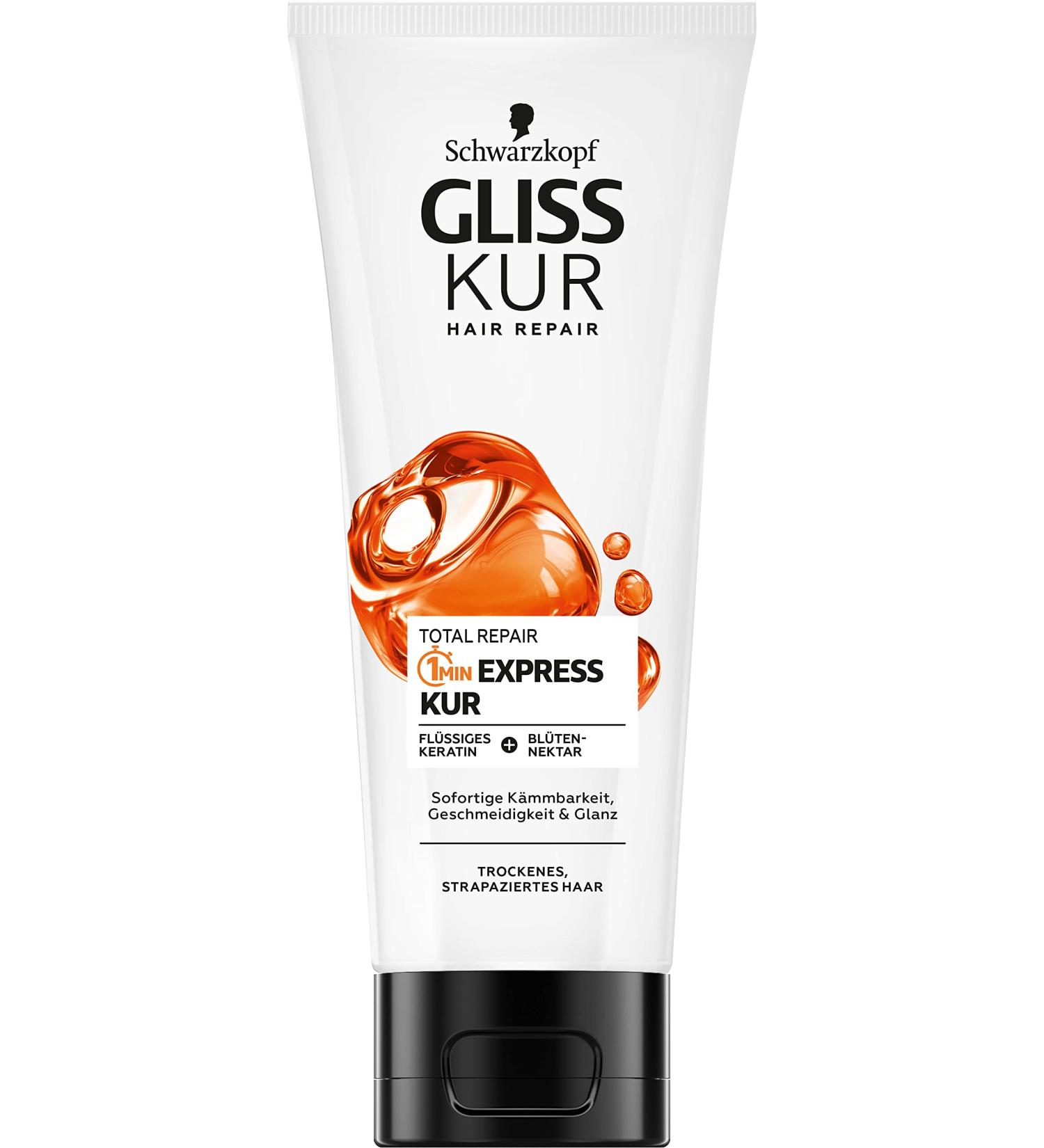 Gliss Kur 1-Minute Express Hair Treatment - Total Repair with Keratin (200 ml) | Fast-Acting Hair Care for International Shipping - Buy Online on SooperMarket.com