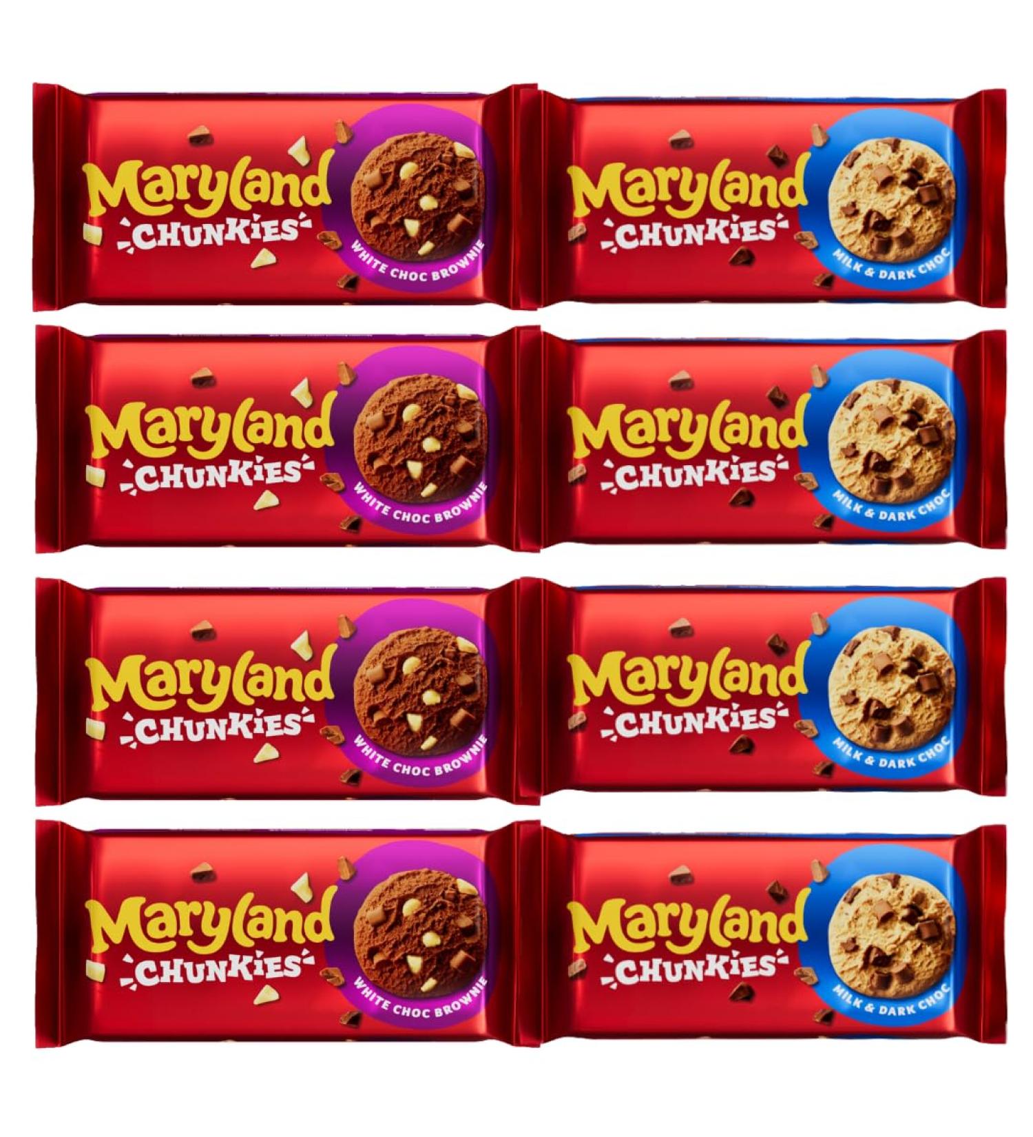 Cookies Variety Bundle Containing Maryland Chunkies White Choc Brownie 144g x4 Milk & Dark Choc 144g x4 (8 Pack) - Buy Online on SooperMarket.com