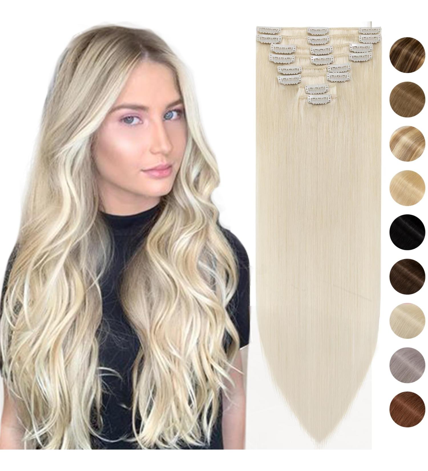 Silk-co Real Hair Extensions Hair Extensions Clip in Human Hair (8inches-45g #60 Platinum Blonde) 8pieces Straight -Basic Thickness-Thin Weft- Remy Hair Extensions 8 Inch #60 Platinum Blonde - Buy Online on SooperMarket.com