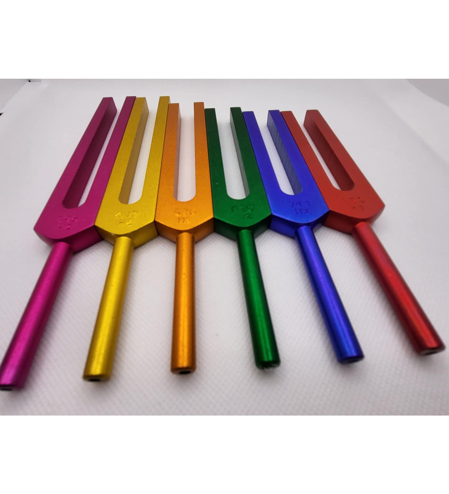 Sacred Solfeggio 6pc Colored Tuning Forks w activator and Pouch - DNA Repair - Blessings Miracles Awakening Liberation - Buy Online on SooperMarket.com