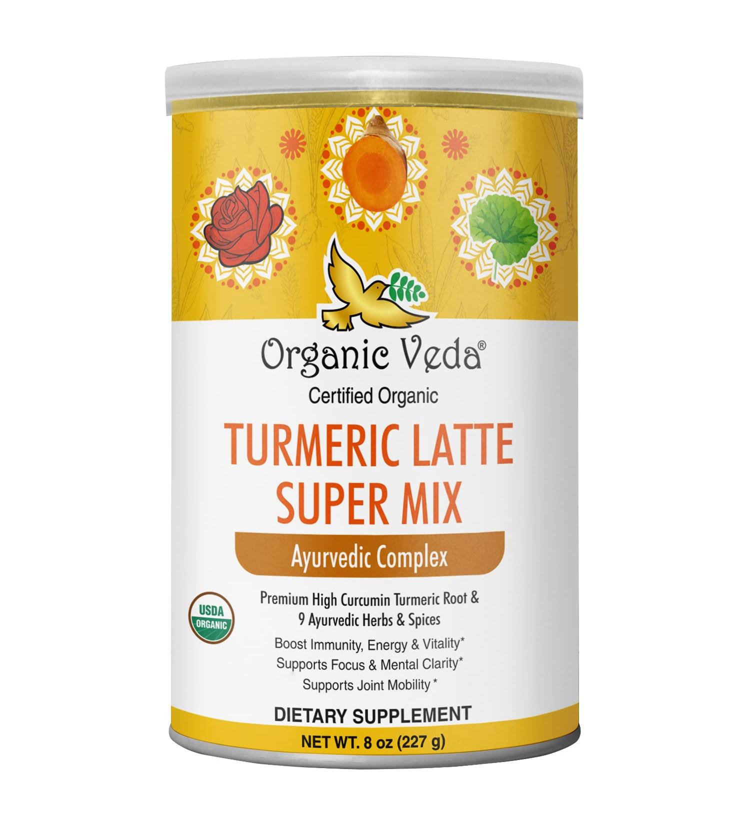 Organic Veda Turmeric Golden Super Milk Latte Mix - USDA Certified, High Curcumin & Ayurvedic Herbs for Energy, Focus & Immune Support - 8 oz - Buy Online on SooperMarket.com