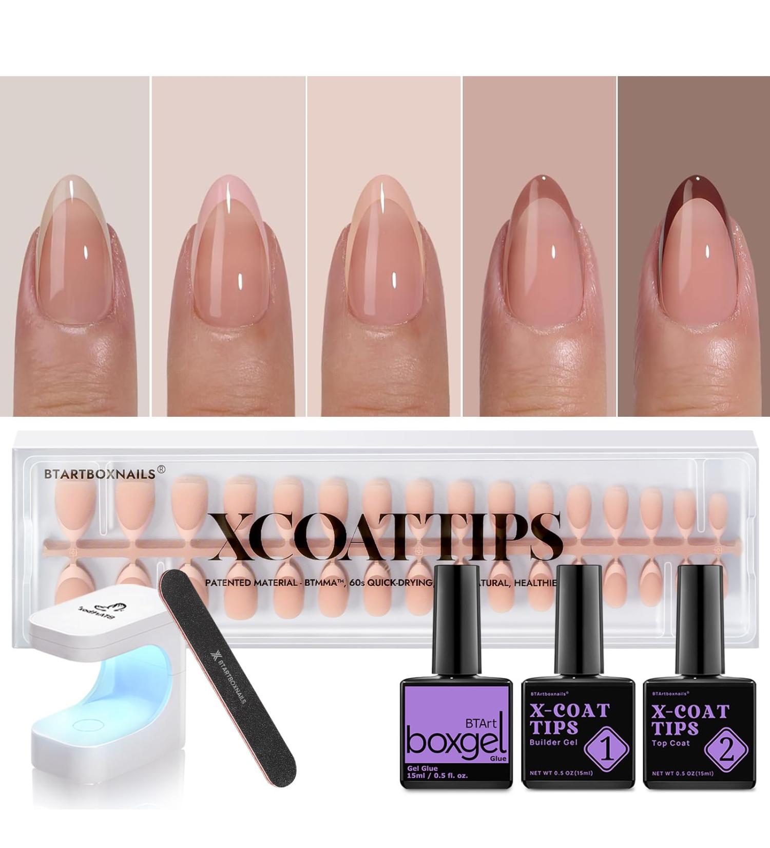 btartboxnails XCOATTIPS French Gel Nails | Almond Press-On Tips | Soak Off Acrylic & Nail Lamp - Perfect Skin Tones - Buy Online on SooperMarket.com