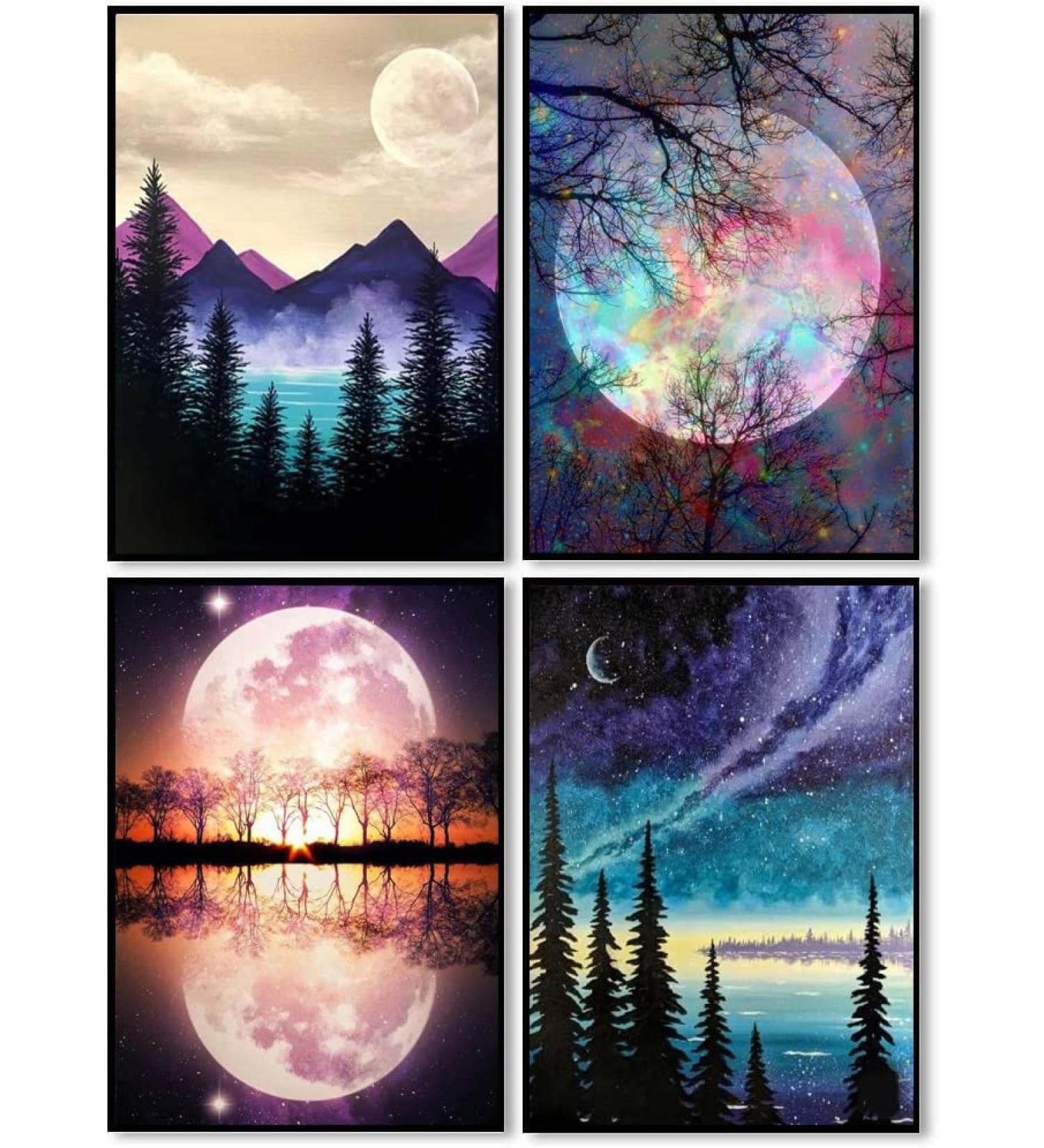 KYOQFVN Cross Stitch Kits - Moon & Mountain 4 Pack for Beginners - Embroidery Arts and Crafts - Buy Online on SooperMarket.com