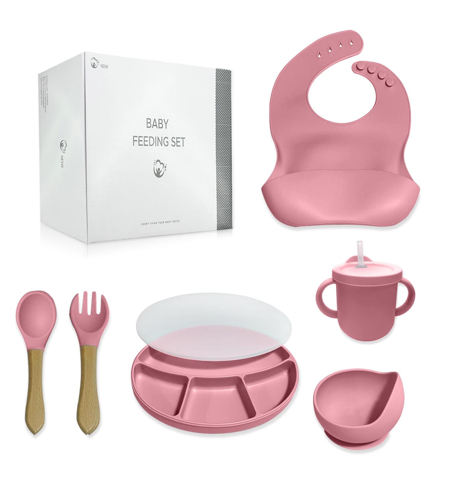 Silicone Baby Weaning Set - Divided Suction Plate, Bowl, and Sippy Cup - Pink - Buy Online on SooperMarket.com