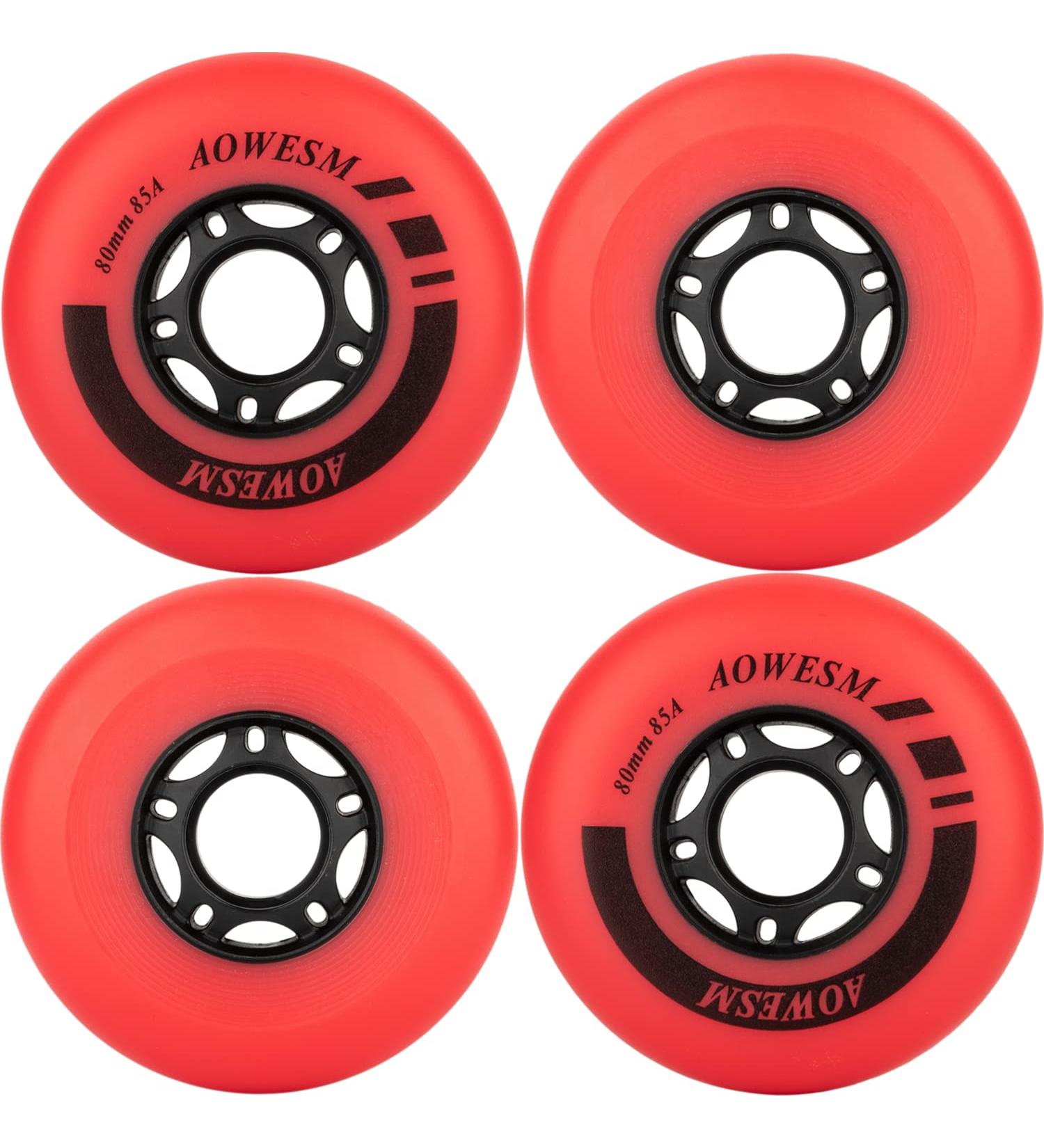 AOWESM Inline Skate Wheels 85a Replacement 76mm Red 4-Pack - Roller Hockey Skates Accessories - Buy Online on SooperMarket.com