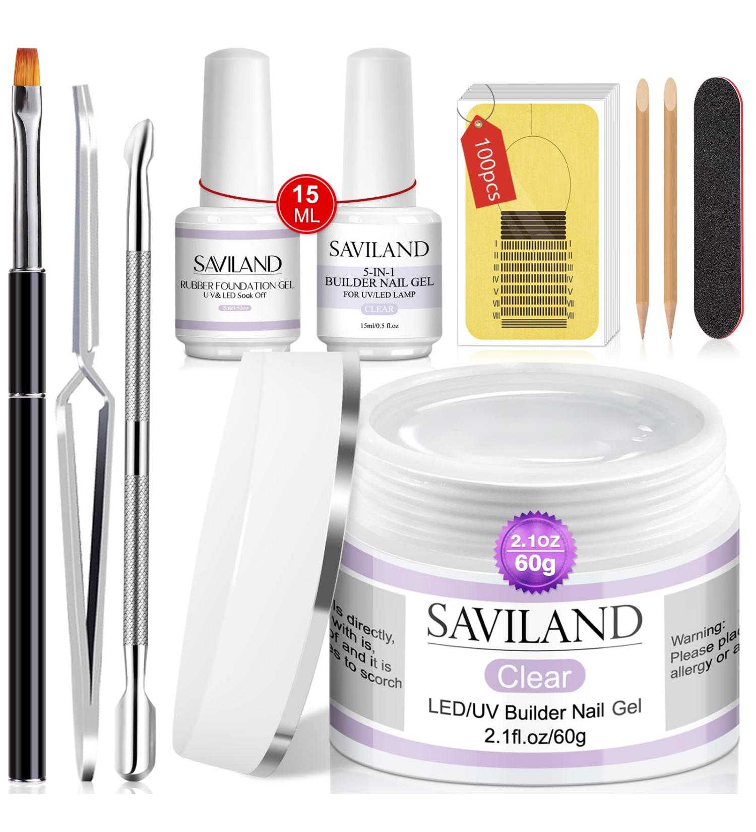 Saviland Builder Nail Gel Kit - All-In-One Hard Gel Extension Kit with Clear Builder Gel, Base Gel, Rubber Base & Nail Forms - Manicure Starter Kit for Home DIY - Buy Online on SooperMarket.com
