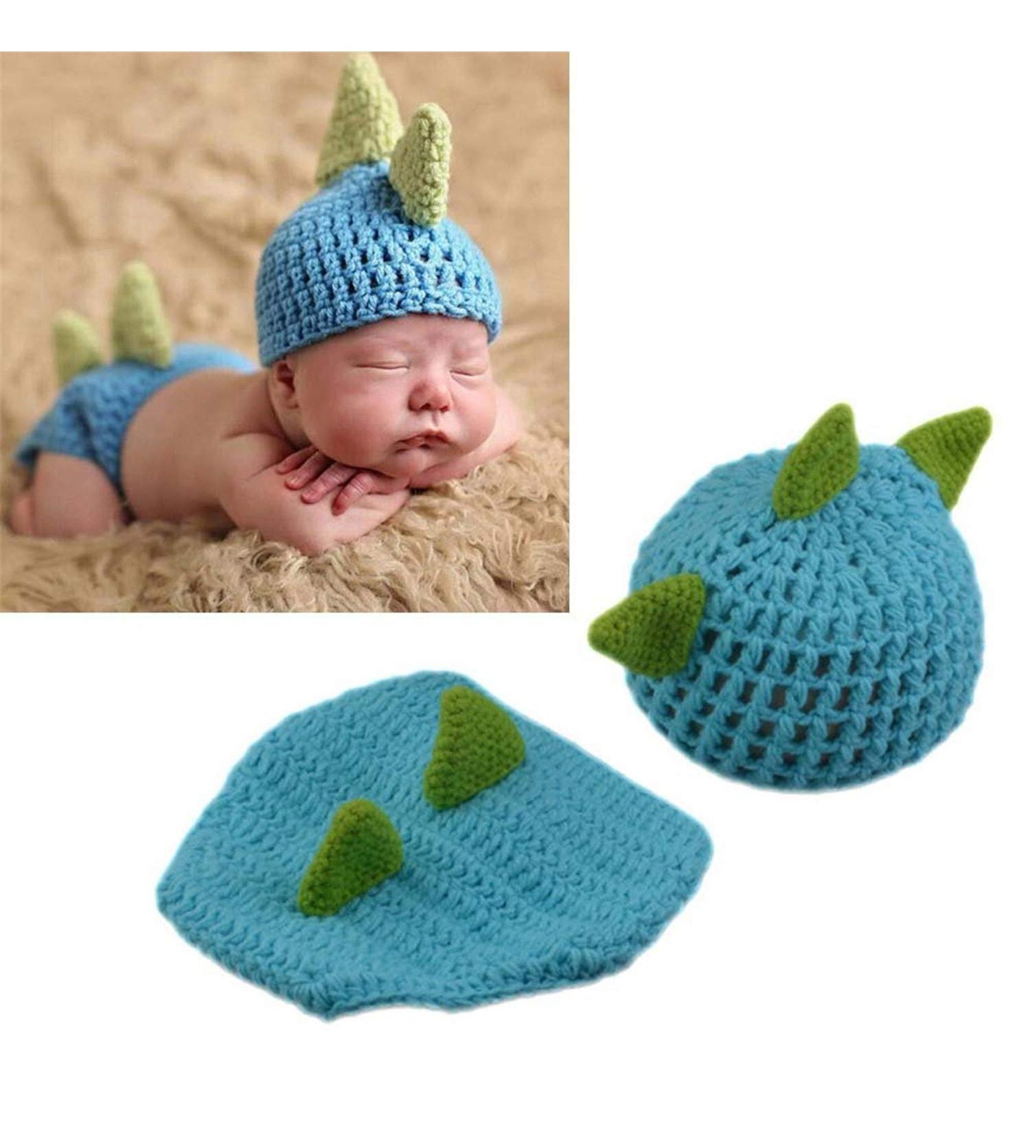 Leroro Newborn Dinosaur Costume Set for Photography - Crochet Knitted Outfit with Hat and Pants (0-12 Months) - Buy Online on SooperMarket.com