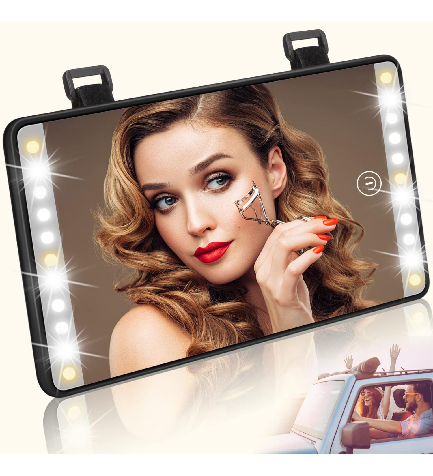 Viatia Rechargeable LED Car Sun Visor Vanity Mirror with Lights - 3 Light Modes and Dimming Touch Sensor - Black - Buy Online on SooperMarket.com