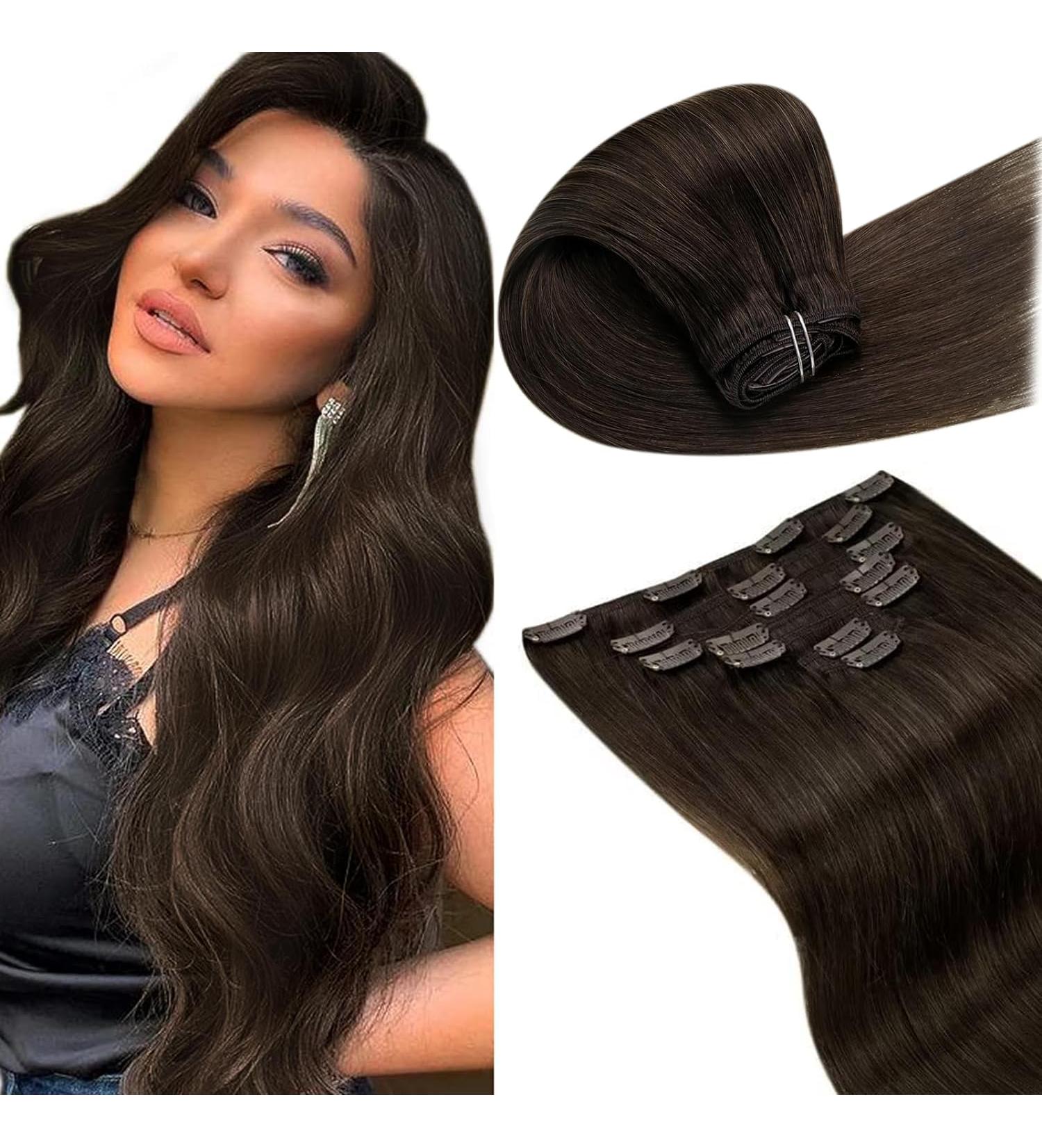 Laavoo Clip-In Real Hair Extensions - Brown Ash Highlight 120g 45cm 7Pcs - Remy Hair for Seamless Style - Buy Online on SooperMarket.com