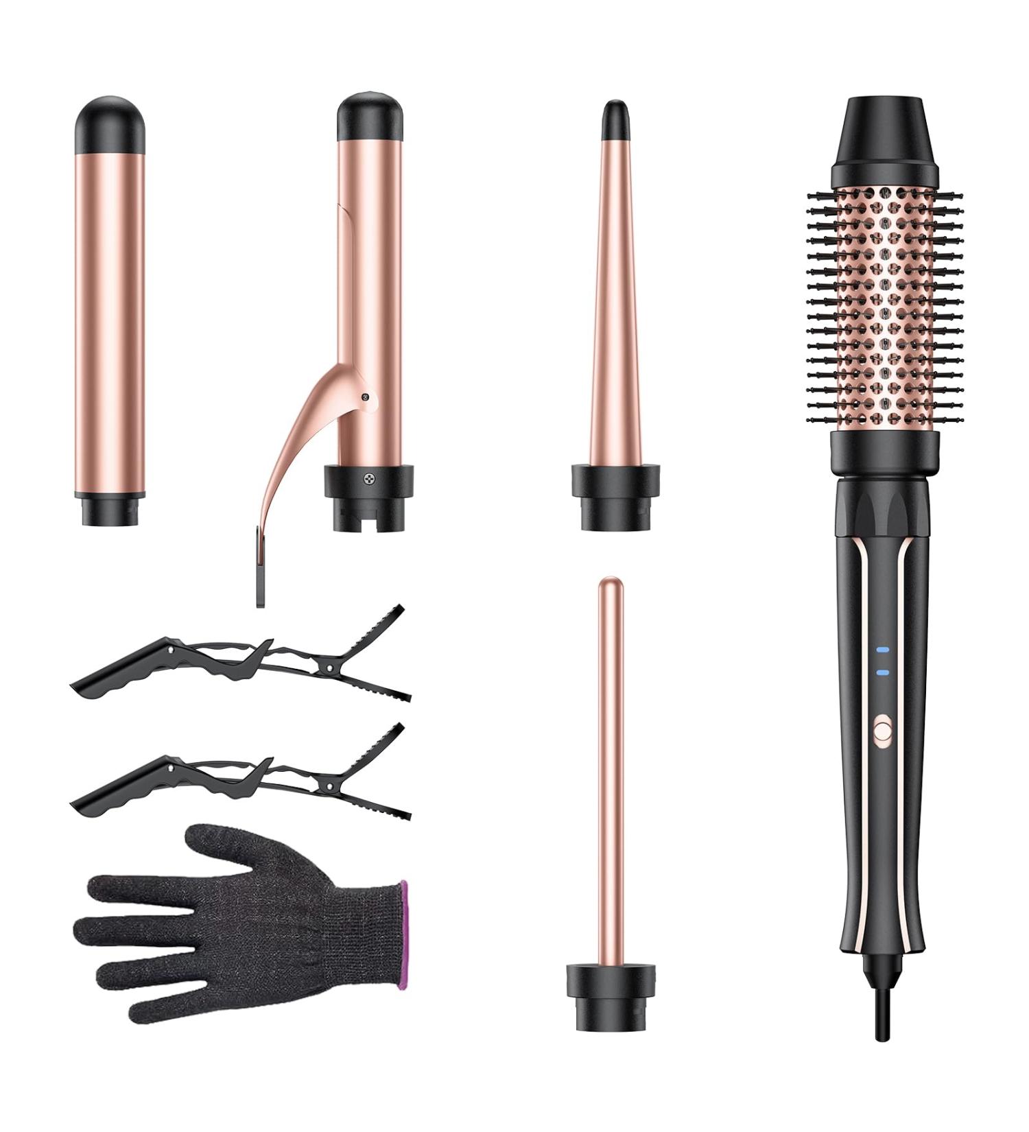 5-in-1 Curling Iron Set - Instant Heat Ceramic Wand with Interchangeable Wands & Accessories - Perfect for Girls & Women - Buy Online on SooperMarket.com