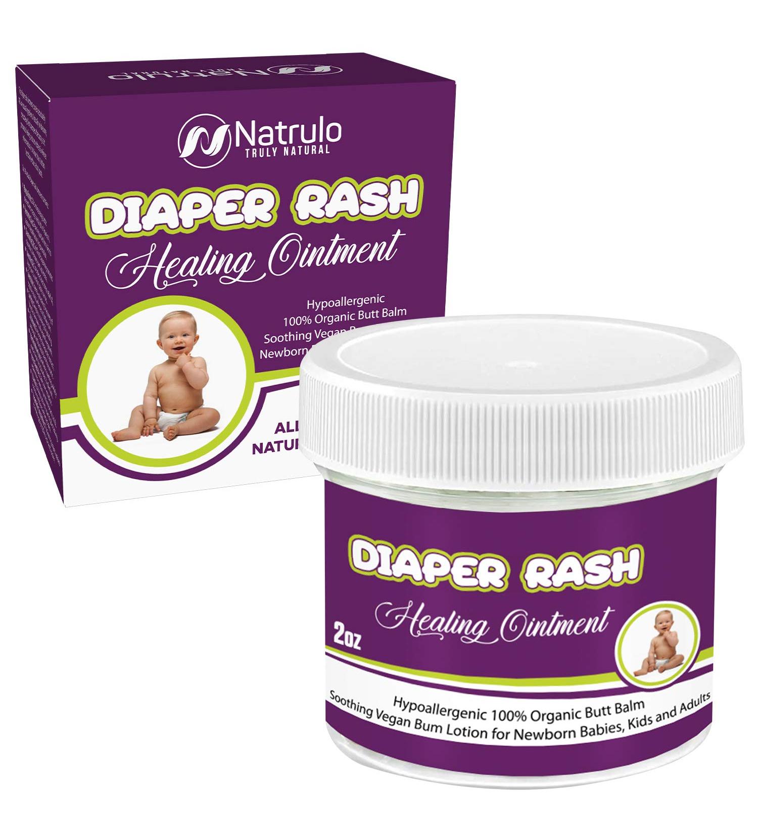 Natrulo All Natural Diaper Rash Healing Ointment 2oz - Hypoallergenic Organic Butt Balm for Quick Itch Relief - Soothing Vegan Bum Lotion for Baby, Kids, Adults - Buy Online on SooperMarket.com