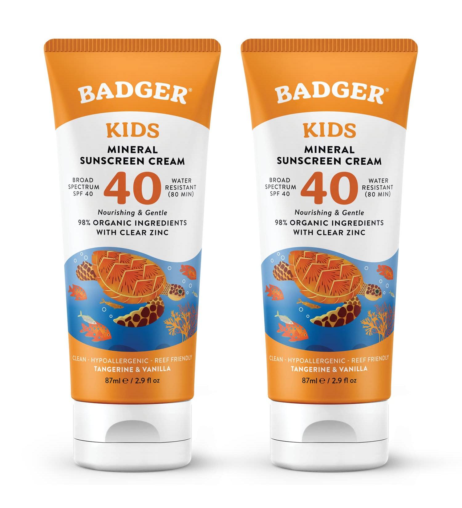Badger Kids Sunscreen Cream SPF 40 Organic Mineral Zinc Oxide 2.9 fl oz (2 Pack) - Buy Online on SooperMarket.com