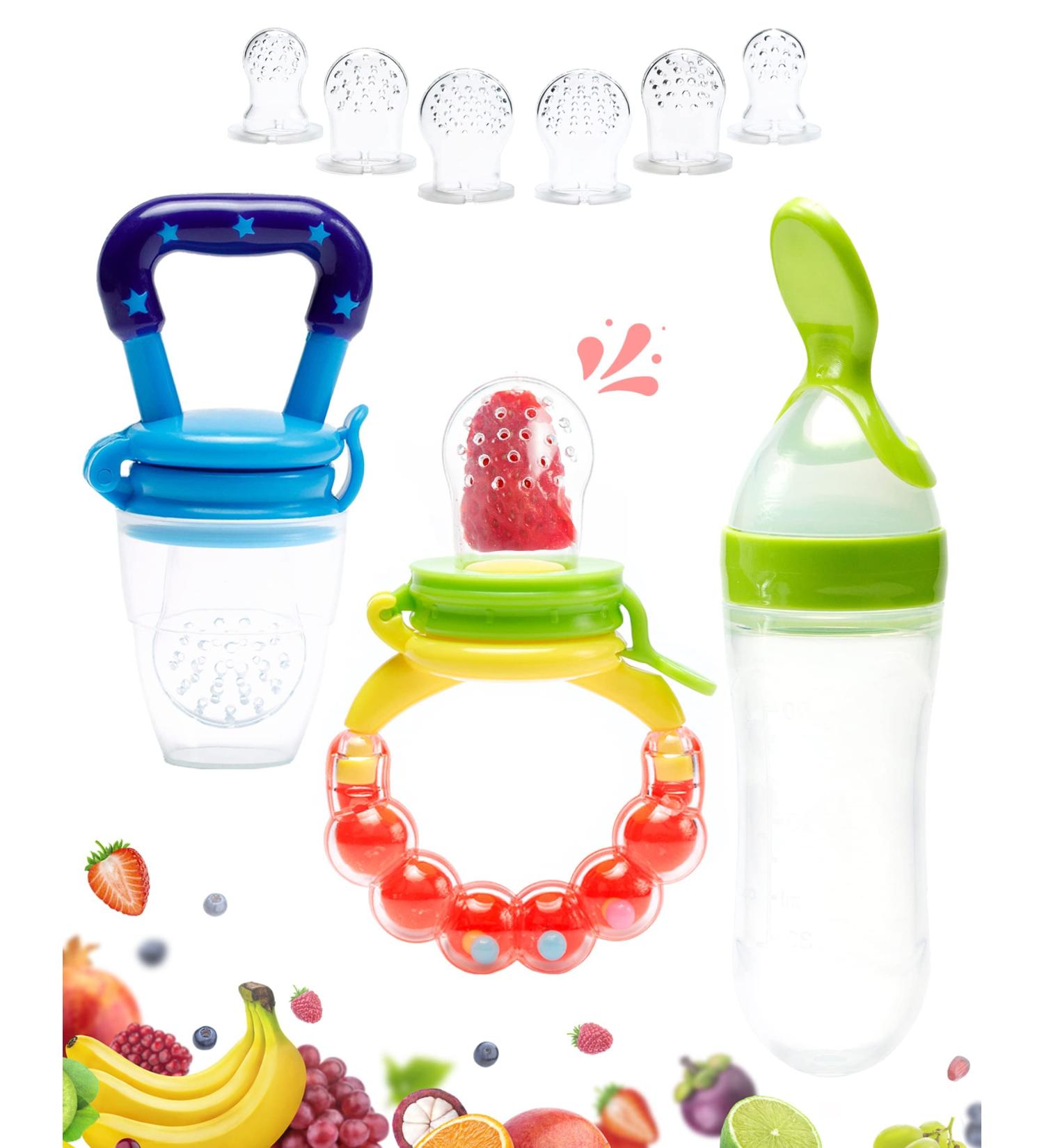 Gedebey Baby Fruit Pacifier Feeder - 3 Pack | Silicone Teethers & Feeding Spoon Set for Infants | Colorful Baby Food Forage Feeder - Buy Online on SooperMarket.com