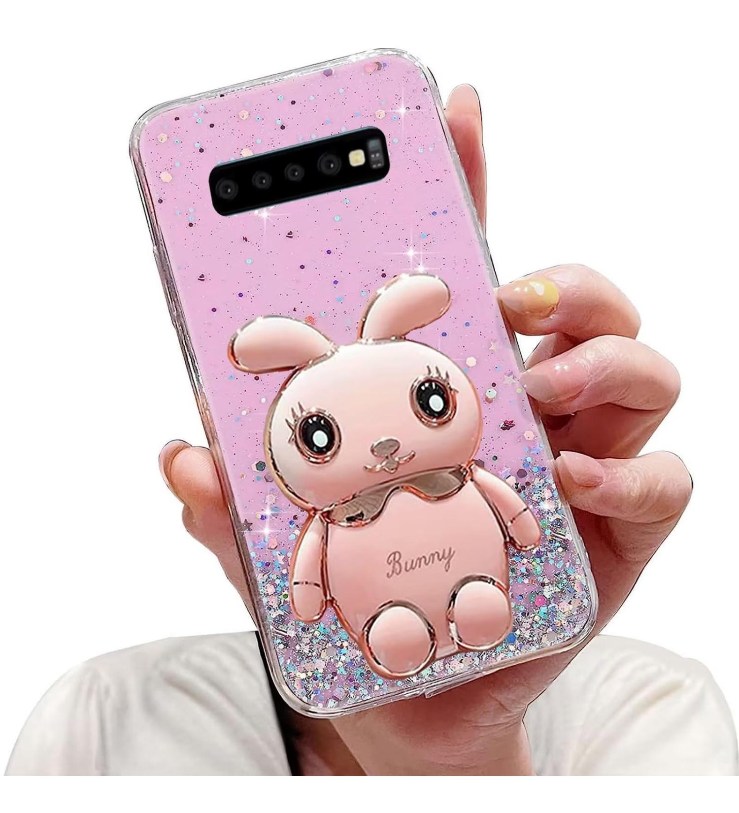 Buy Tivenfezk Caricature Glitter Rabbits Samsung Galaxy S10 Case - Soft Silicone Bling Shell with Hidden Stand - Transparent Protective Cover in Pink - Buy Online on SooperMarket.com