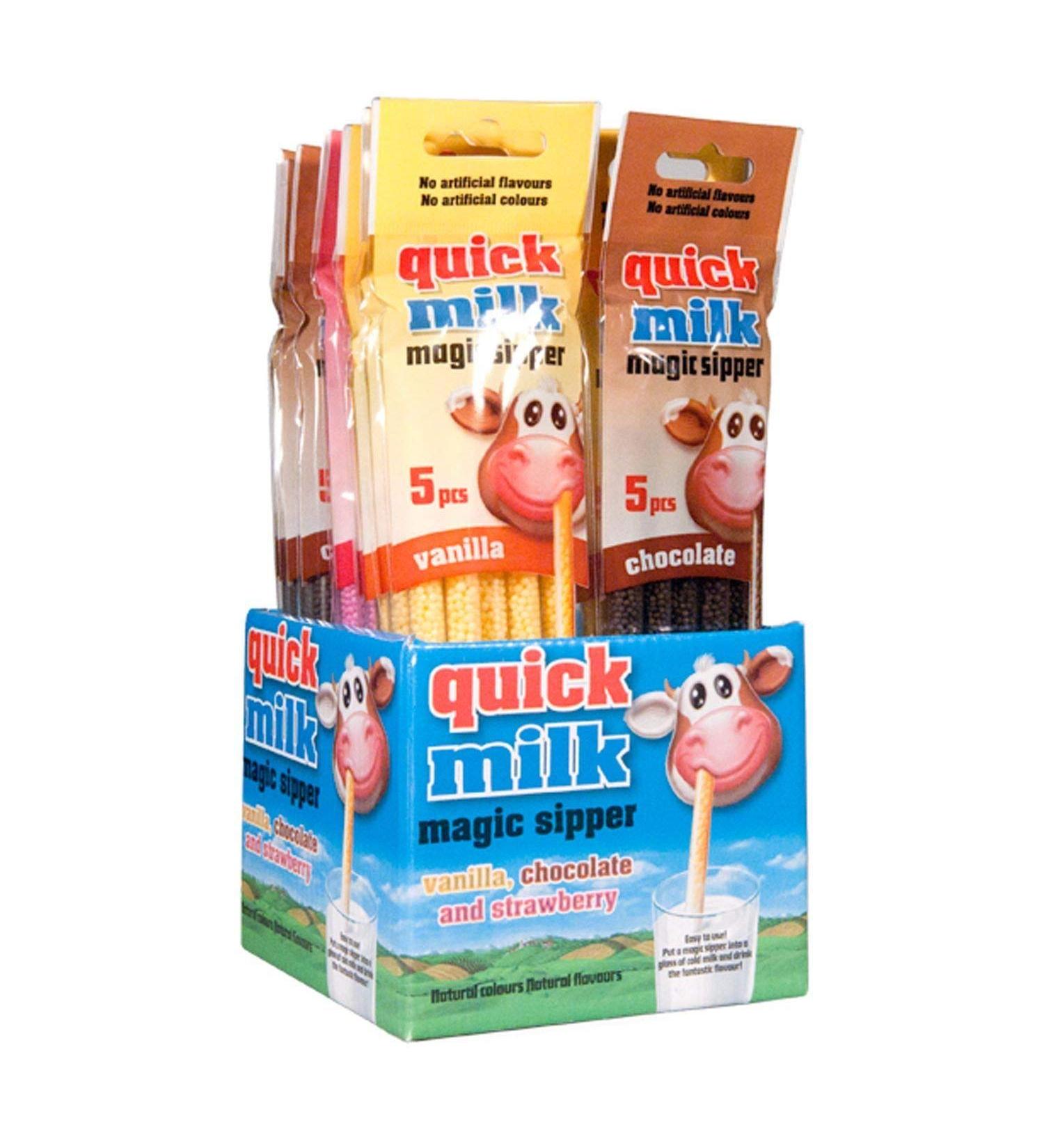 12 packs of 5 straws each (60 straws) Quick Milk Strawberry Vanilla Chocolate Magic Milk Straws 0.36 kilograms