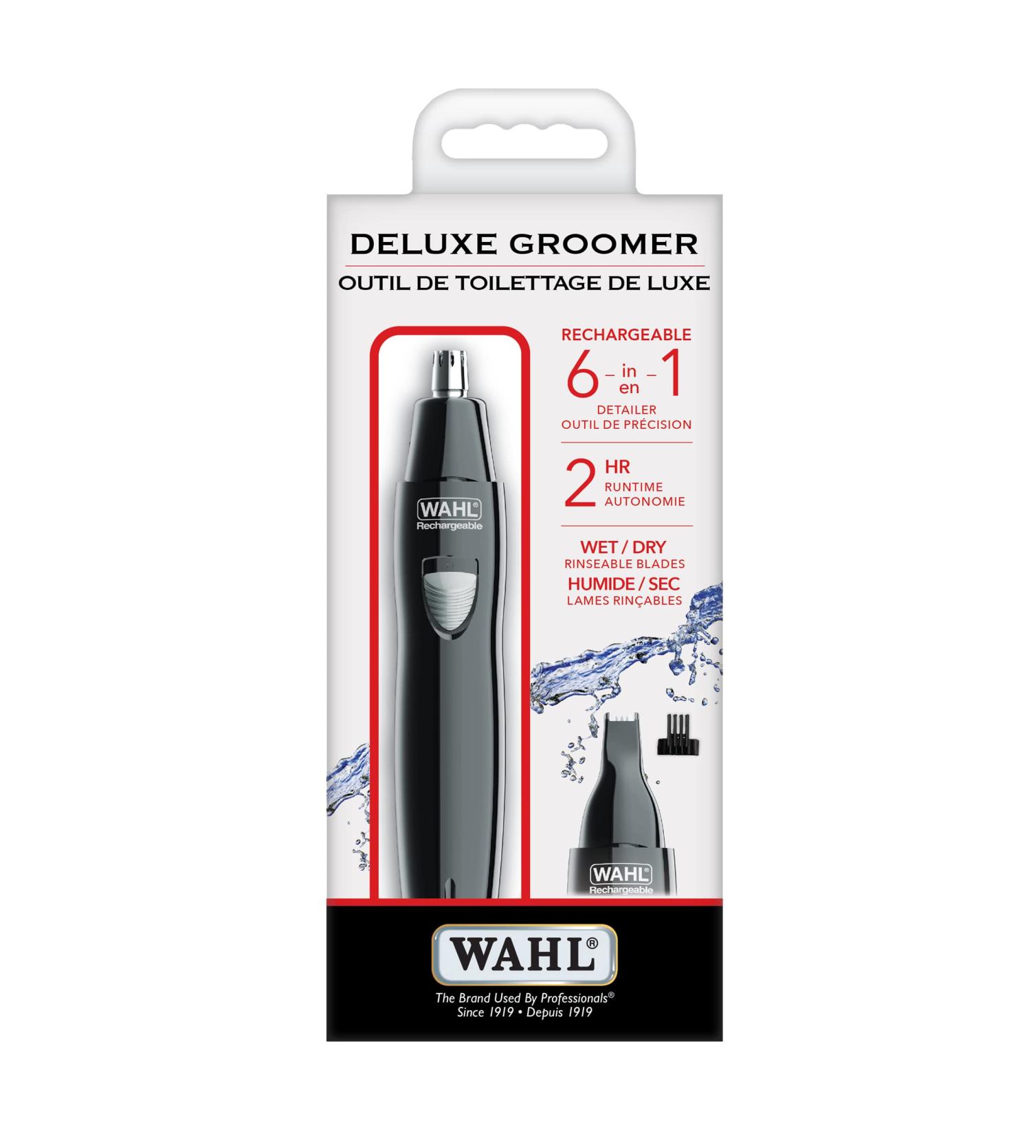 WAHL Canada Deluxe Groomer Rechargeable 6-in-1 Detailer Personal Trimmer Ear Nose and Brow Trimmer Certified for Canada - Model 5556 Black 1 Count (Pack of 1) - Buy Online on SooperMarket.com