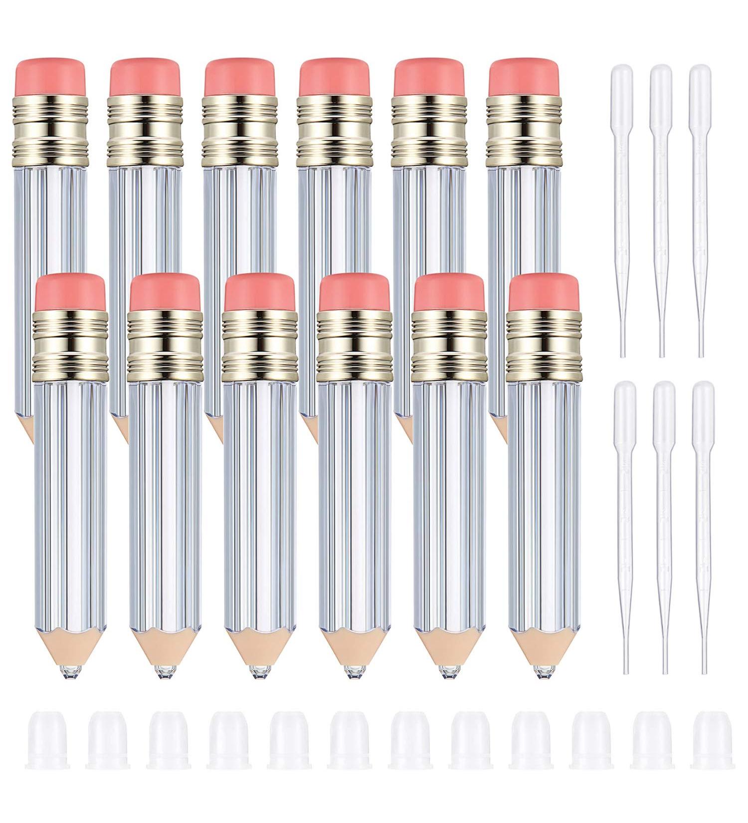 12-Piece Clear Pencil Shaped Lip Gloss Tubes | 5ml Mini Refillable Bottles with 3ml Dropper for DIY Makeup | Travel-Friendly Lip Oil Containers - Buy Online on SooperMarket.com