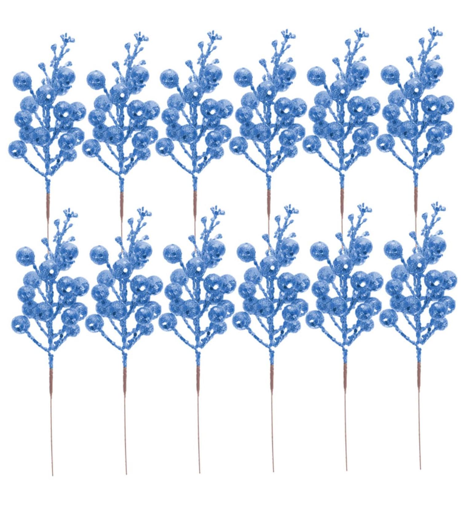 HOMSFOU 24 Pcs Christmas Imitation Berries Christmas Berries Picks Artificial Berry Twig Stem Gold Floral Picks Glitter Holly Berry Stem Xmas Red Fruit Home Decor Household Ribbon Foam Bluex2pcs 19X5X5CMx2pcs - Buy Online on SooperMarket.com