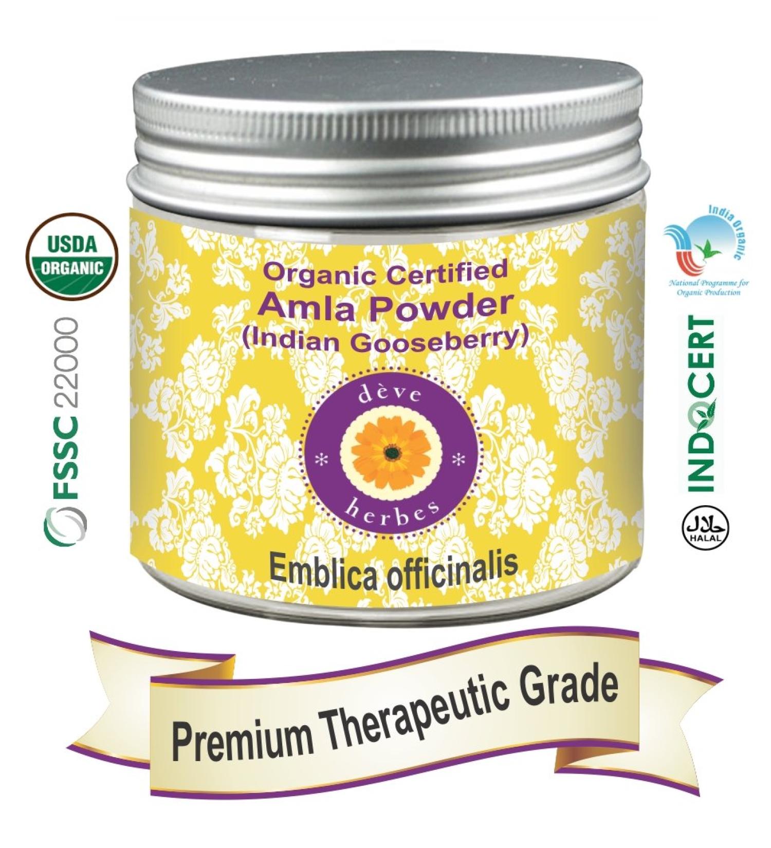 Deve Herbes Pure Amla Powder (Indian Gooseberry) Emblica Officinalis Organic Certified 100% Natural Remedy 200 g (7.05 oz)
