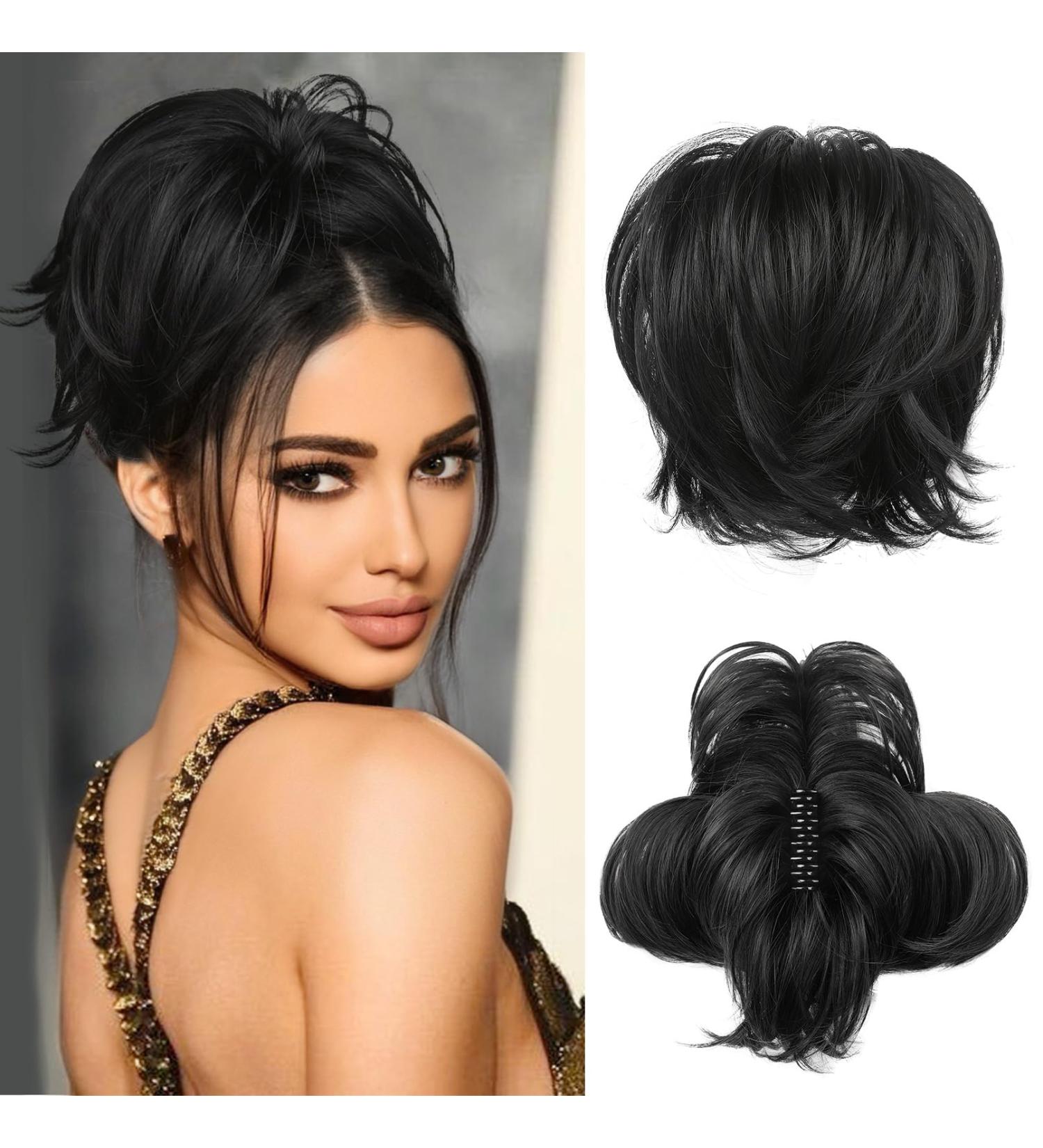 REECHO Black Messy Bun Hair Piece | Claw Clip Ponytail Extension with Bendable Metal Wire | Fake Bun Hair Piece for Women - Buy Online on SooperMarket.com