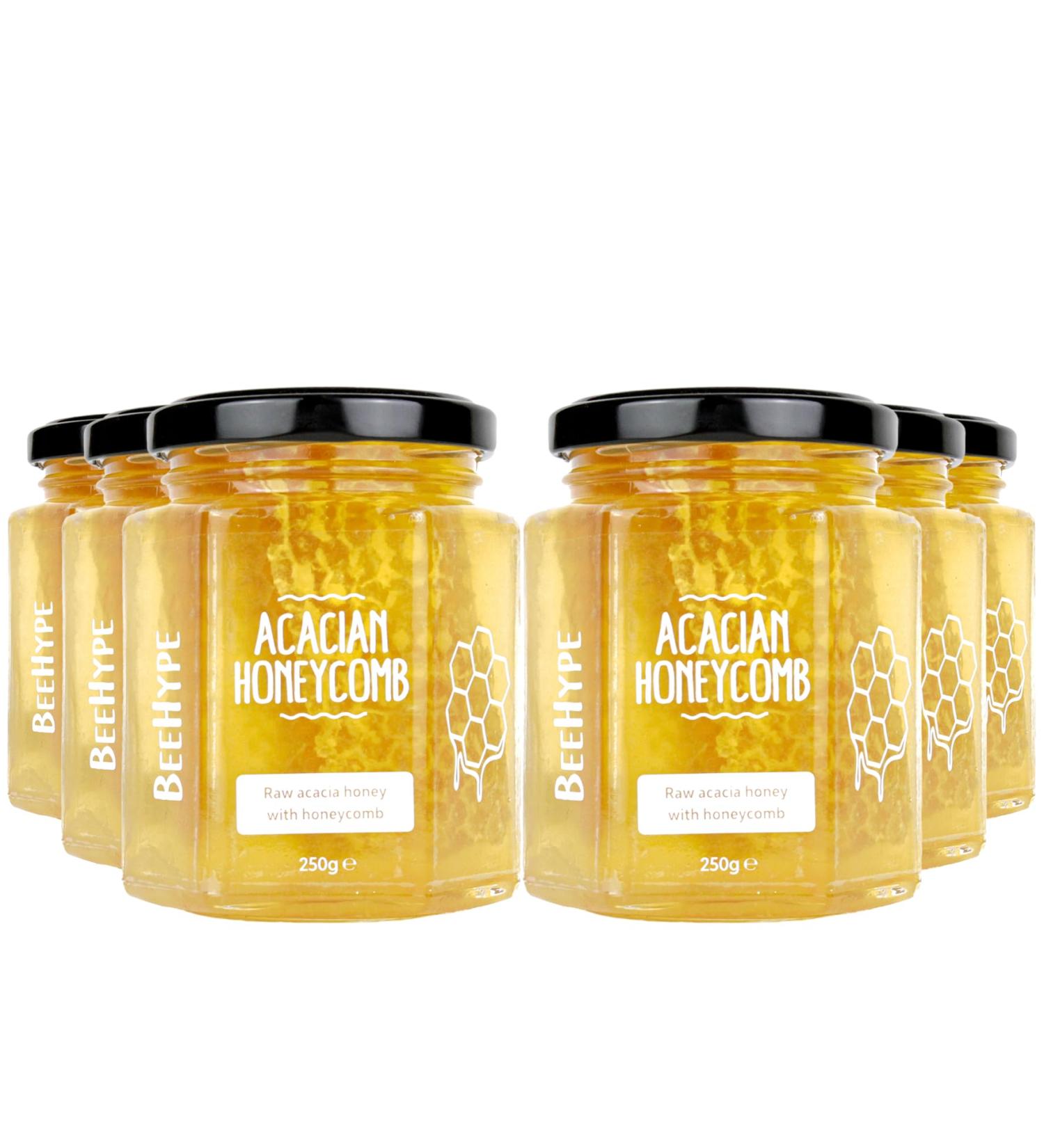 BeeHype - Acacian Honeycomb Honey - 100% Pure Unprocessed Raw Acacia Honey with Natural Enzymes Vitamins Minerals and Antioxidants 6 x 250g Acacian Honeycomb Pack of 6 - Buy Online on SooperMarket.com