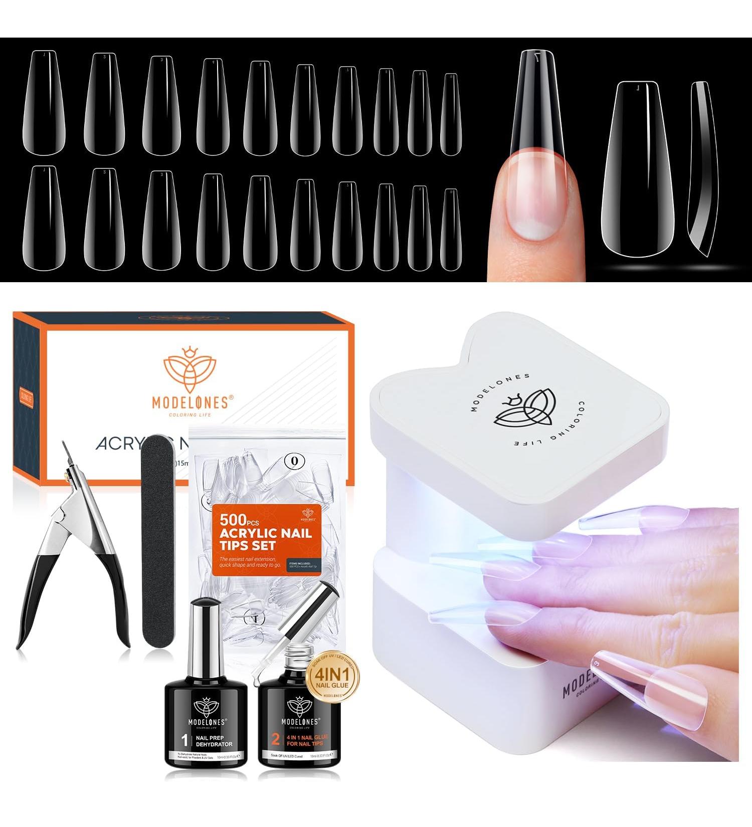 Modelones Nail Tips & Glue Gel Kit - 500 Pieces Mini UV Lamp Gel Nail Extension Set Transparent Color - Perfect Nail Art Gift - Buy Online on SooperMarket.com