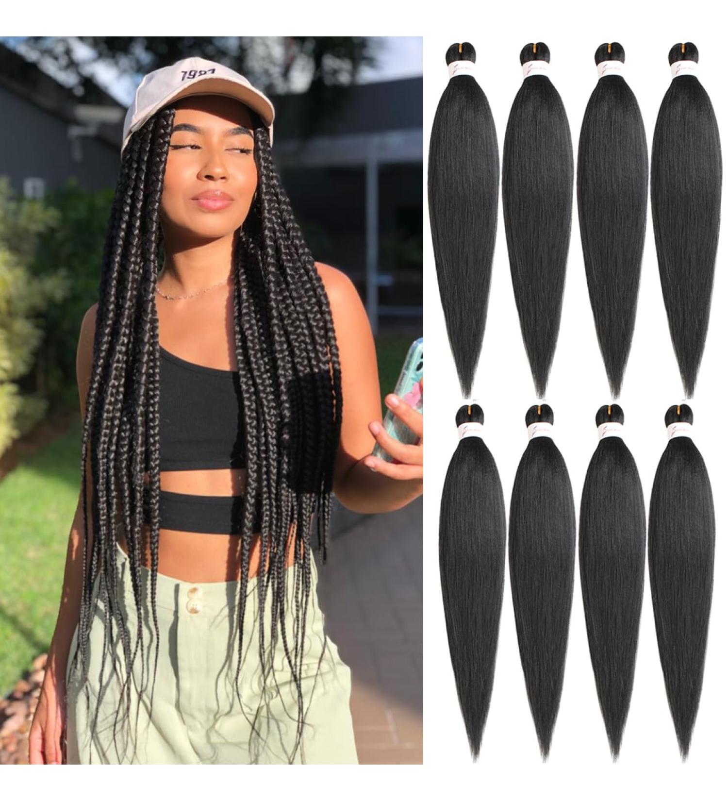 Leeven Long Pre Stretched Braiding Hair Extension 36 Inch EZ Braids Hair for Woman Yaki Straight Black Braiding Crochet Hair Extensions /36 Inch 1B# 36 Inch (Pack of 8) 1B - Buy Online on SooperMarket.com