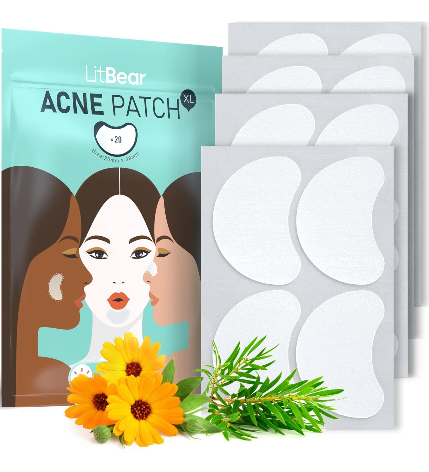 LitBear Extra Large Hydrocolloid Acne Patches with Tea Tree & Calendula Oil - 20 Count - Buy Online on SooperMarket.com