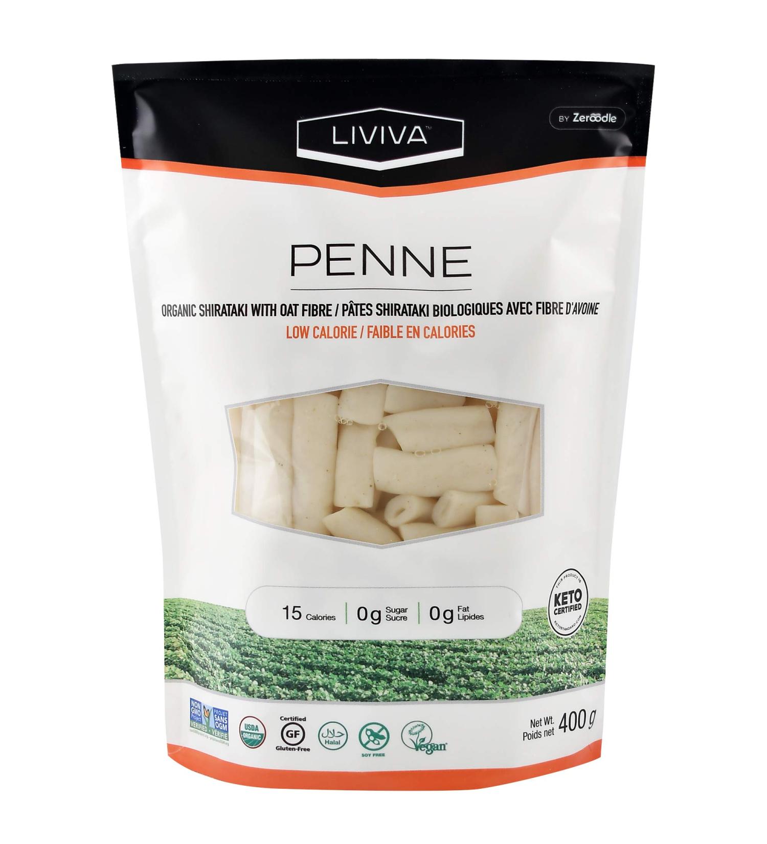 Liviva Organic Shirataki Oat Fiber Penne - Low Calorie Pasta, 400g - Buy Online on SooperMarket.com
