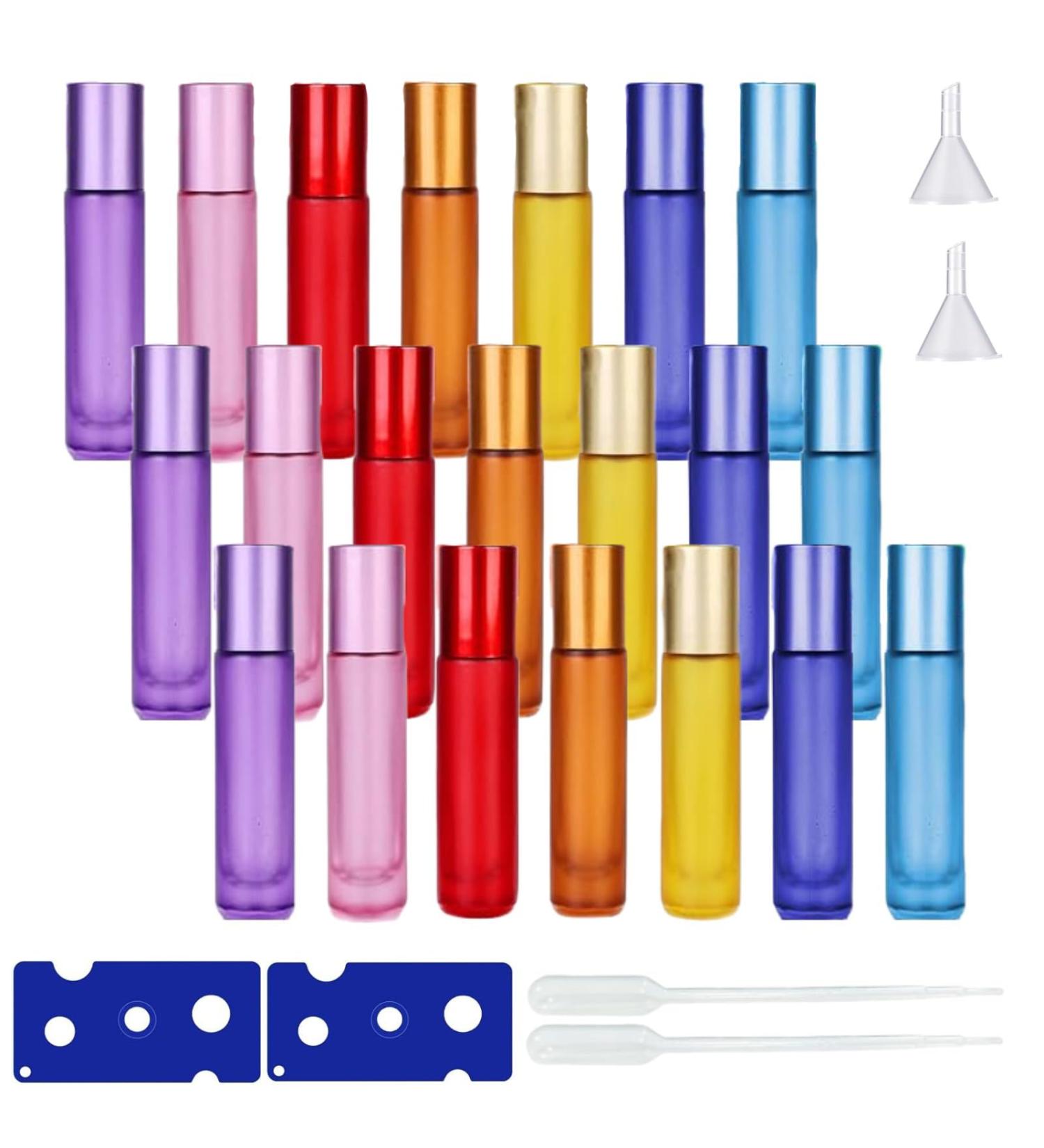 HPAMBA 10ML Essential Oils Roller Bottles - 21 Piece Set | Glass Roll-On Bottles with Stainless Steel Roller Balls for Aromatherapy & Perfume - Buy Online on SooperMarket.com