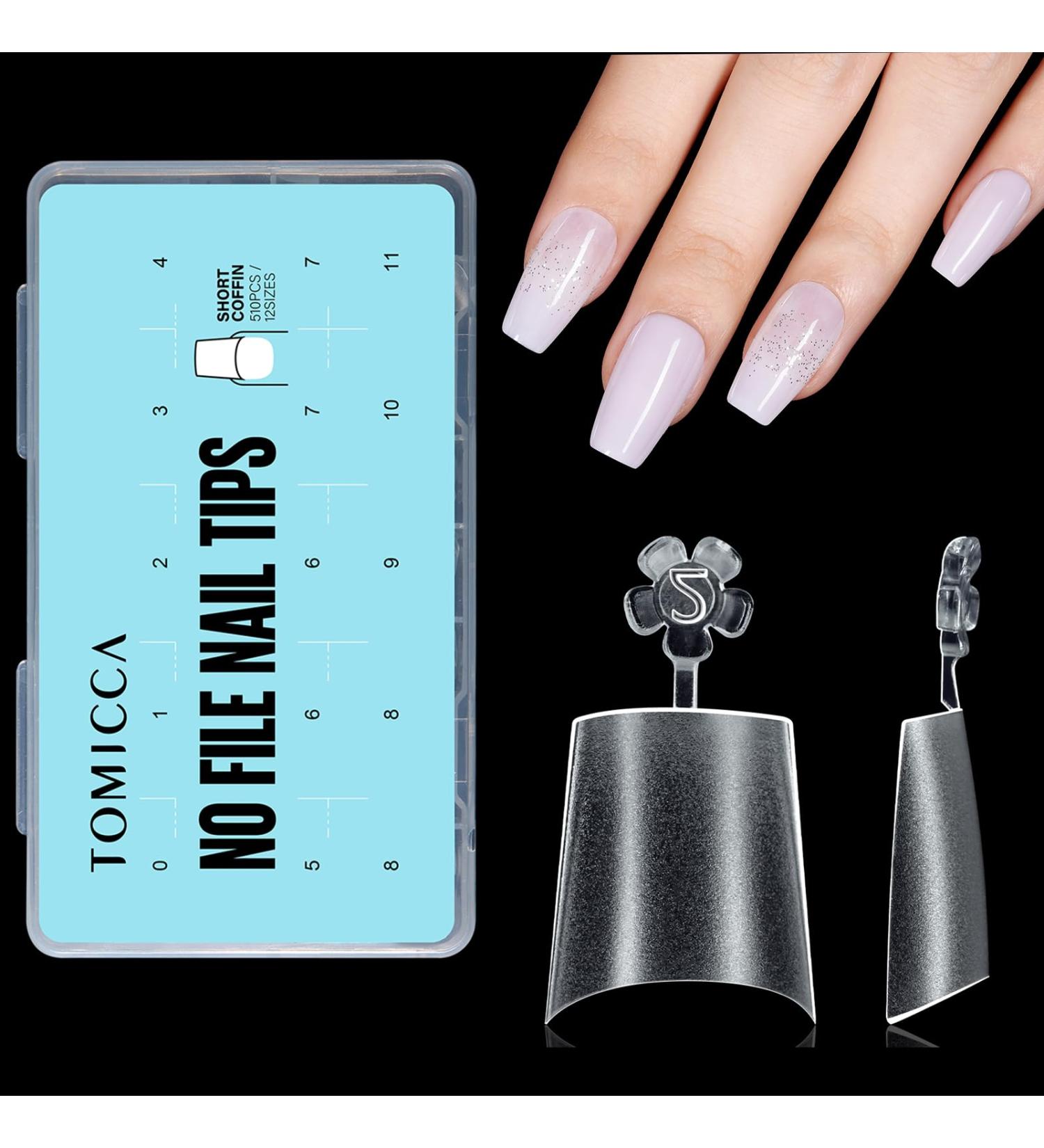 TOMICCA Short Coffin French Edge Nail Tips - 510pcs Half Cover False Nails | Natural Matte Acrylic Extension Tips | 15 Sizes for Salon Nails - Buy Online on SooperMarket.com