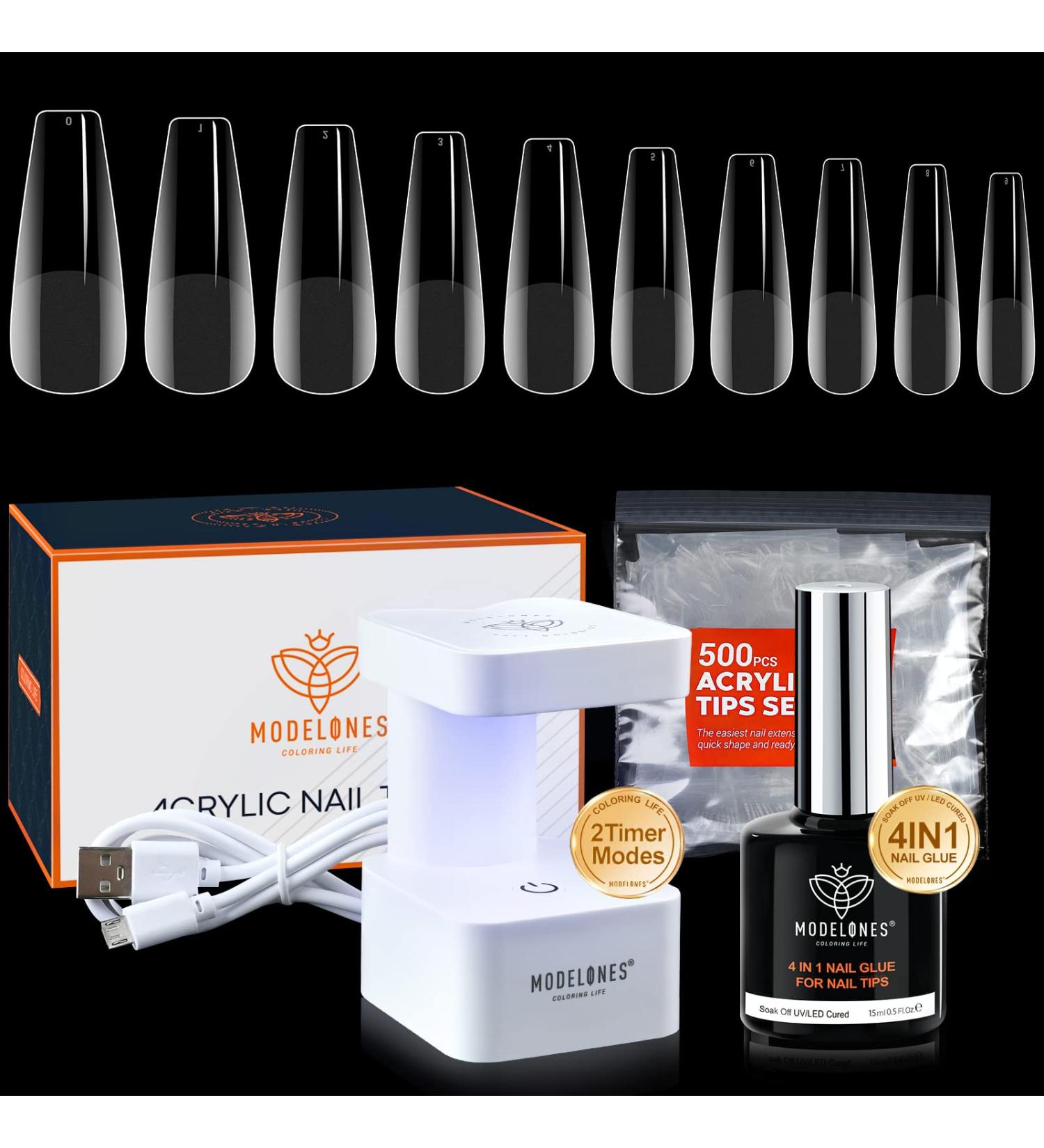 Modelones Gel X Nail Kit with 4-in-1 Nail Glue Gel, 500pcs Half Matte Coffin Nails, and UV LED Nail Lamp - Valentine's Day Gift for Women - Buy Online on SooperMarket.com