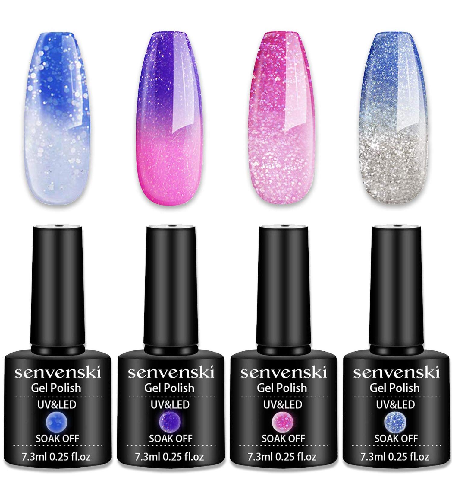 Senvenski Color Changing Gel Nail Polish Blue Pink Purple Glitter Mood Chameleon Thermal Temperature Gift Set UV LED Art Manicure Varnish (WB001) - Buy Online on SooperMarket.com