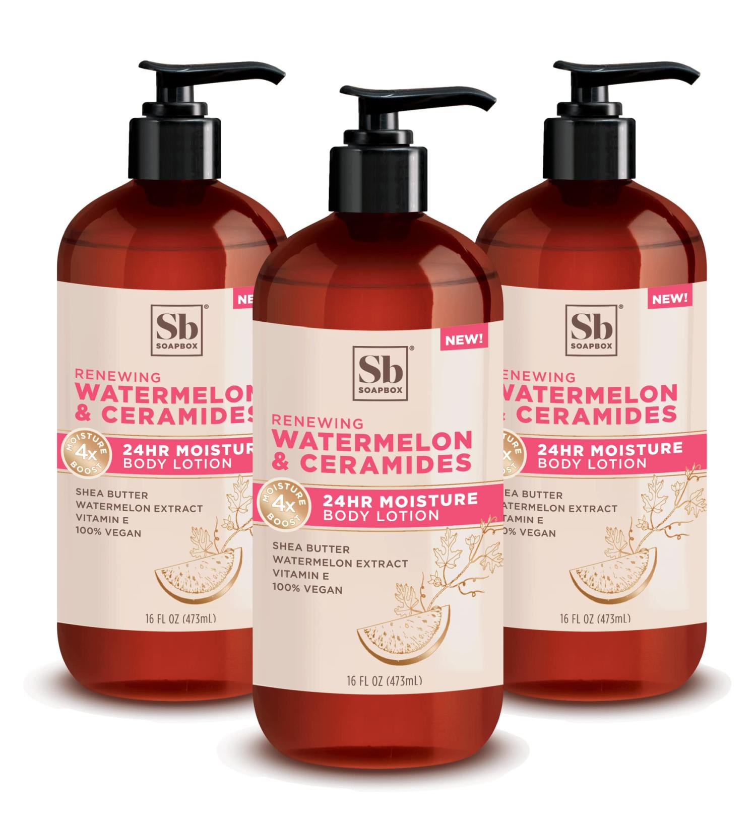 Watermelon & Ceramides Body Lotion 3 Pack 16 oz - Plumping Hydration for Dry Skin | Vegan & Cruelty-Free Moisturizer for Women and Men - Buy Online on SooperMarket.com