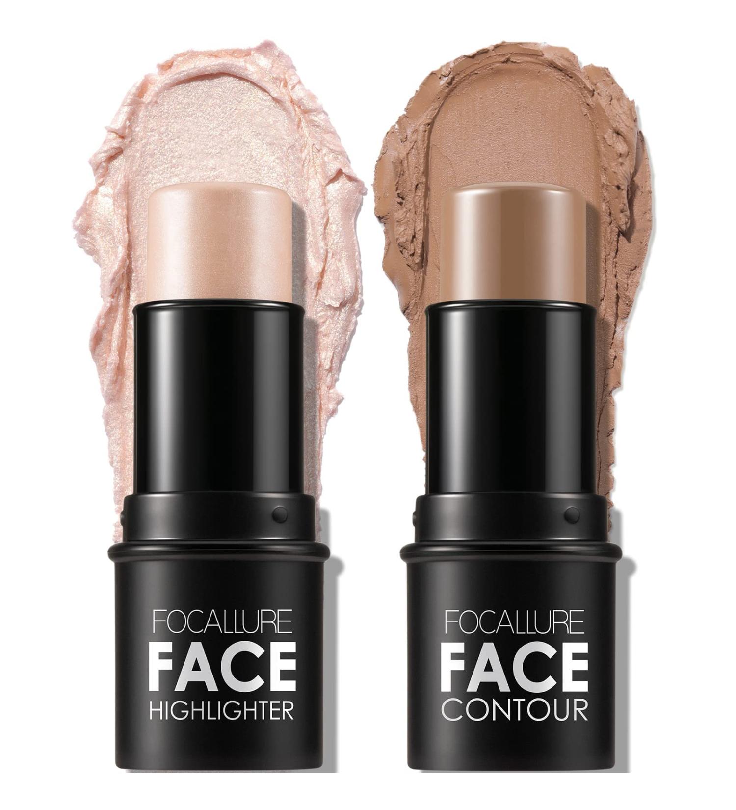 Contouring Stick Set - 2 PCs Cream Bronzer & Highlighter | Long-lasting Makeup for Face & Neck (Light Medium) - Buy Online on SooperMarket.com