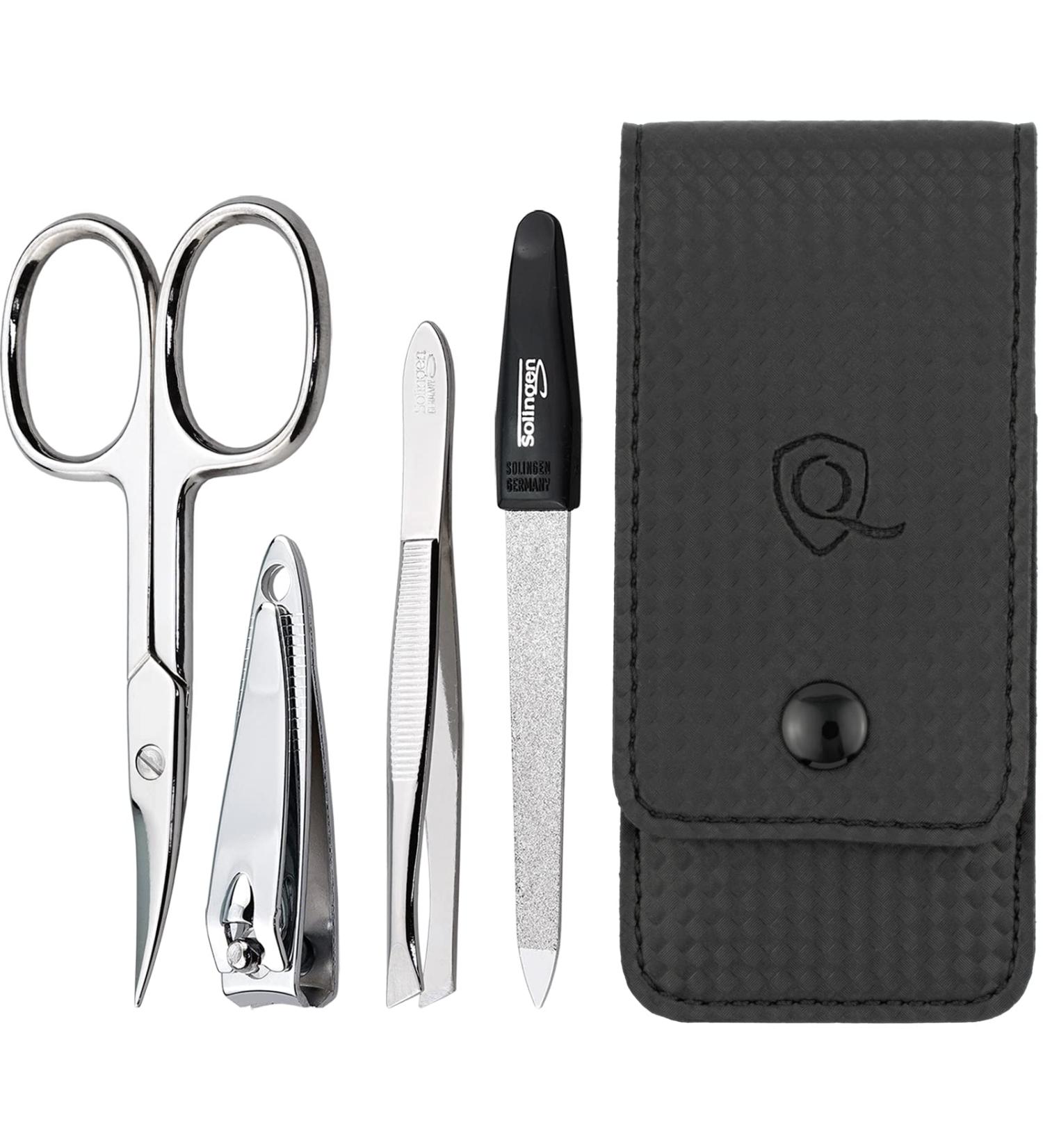 marQus 4-Piece Manicure Set for Women and Men with Sharp Nail Scissors, Tweezers, Nail Clippers & Sapphire Nail File from Solingen - Ideal for Traveling Manicure and Pedicure Carbon - Buy Online on SooperMarket.com