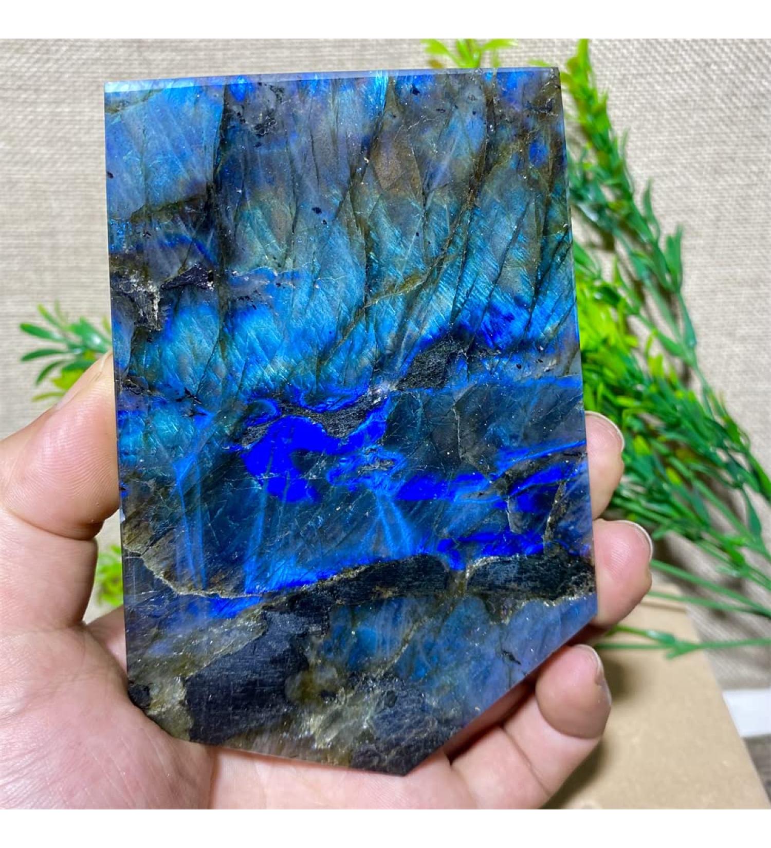 Crystal Hole Natural Sphere Blue Light Labradorite Slab Stone Natural Slice Crystal Yellow Feng Shui Minerals Ornaments Home Decoration 1pc Crystal Hole 320-350g - Buy Online on SooperMarket.com