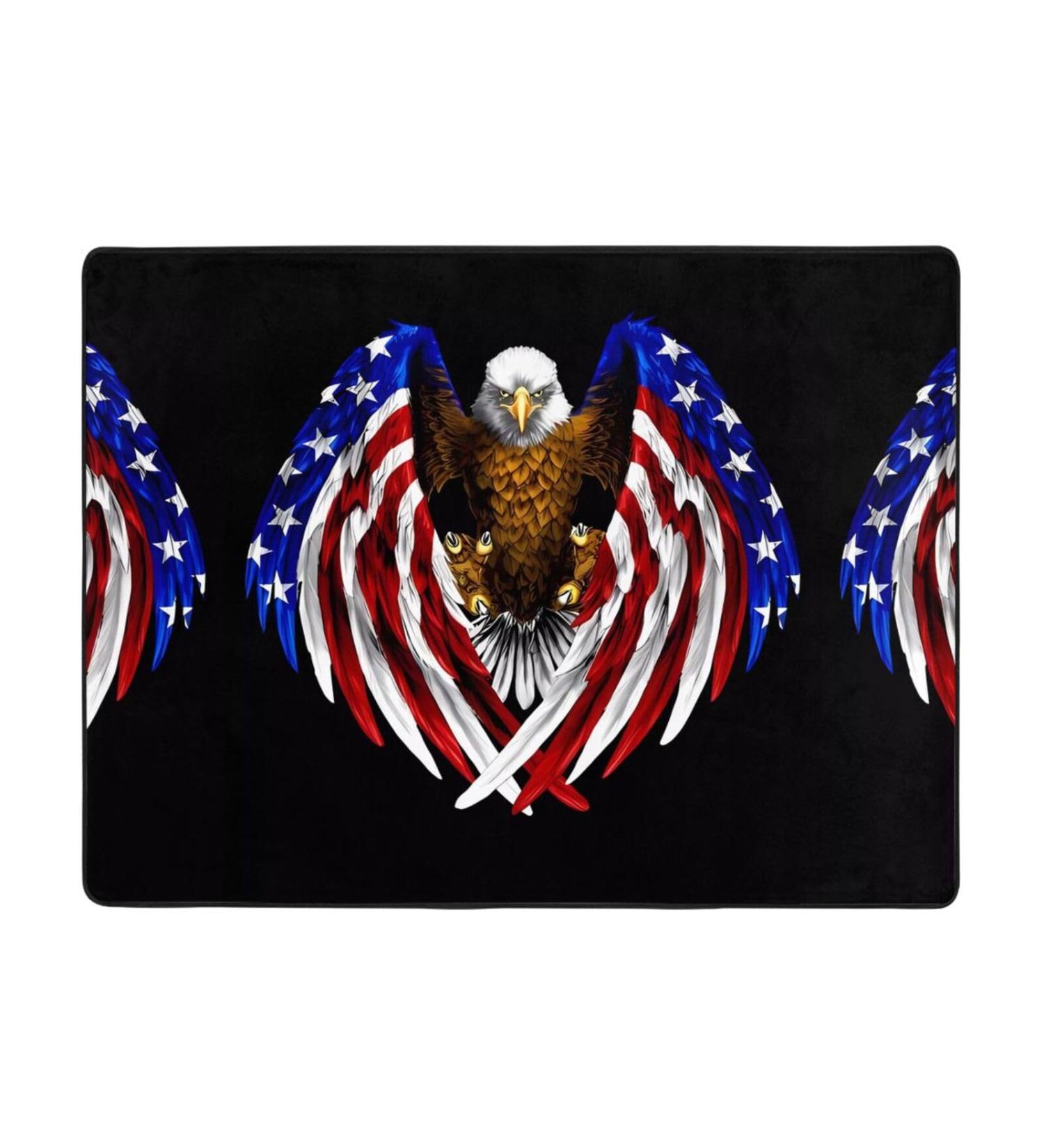 USA Flag Patriotic Eagle Flannel Non-Slip Floor Mat | Comfortable Lint-Free Relieves Foot Pressure | 63x48 Inches - Perfect for Any Occasion - Buy Online on SooperMarket.com