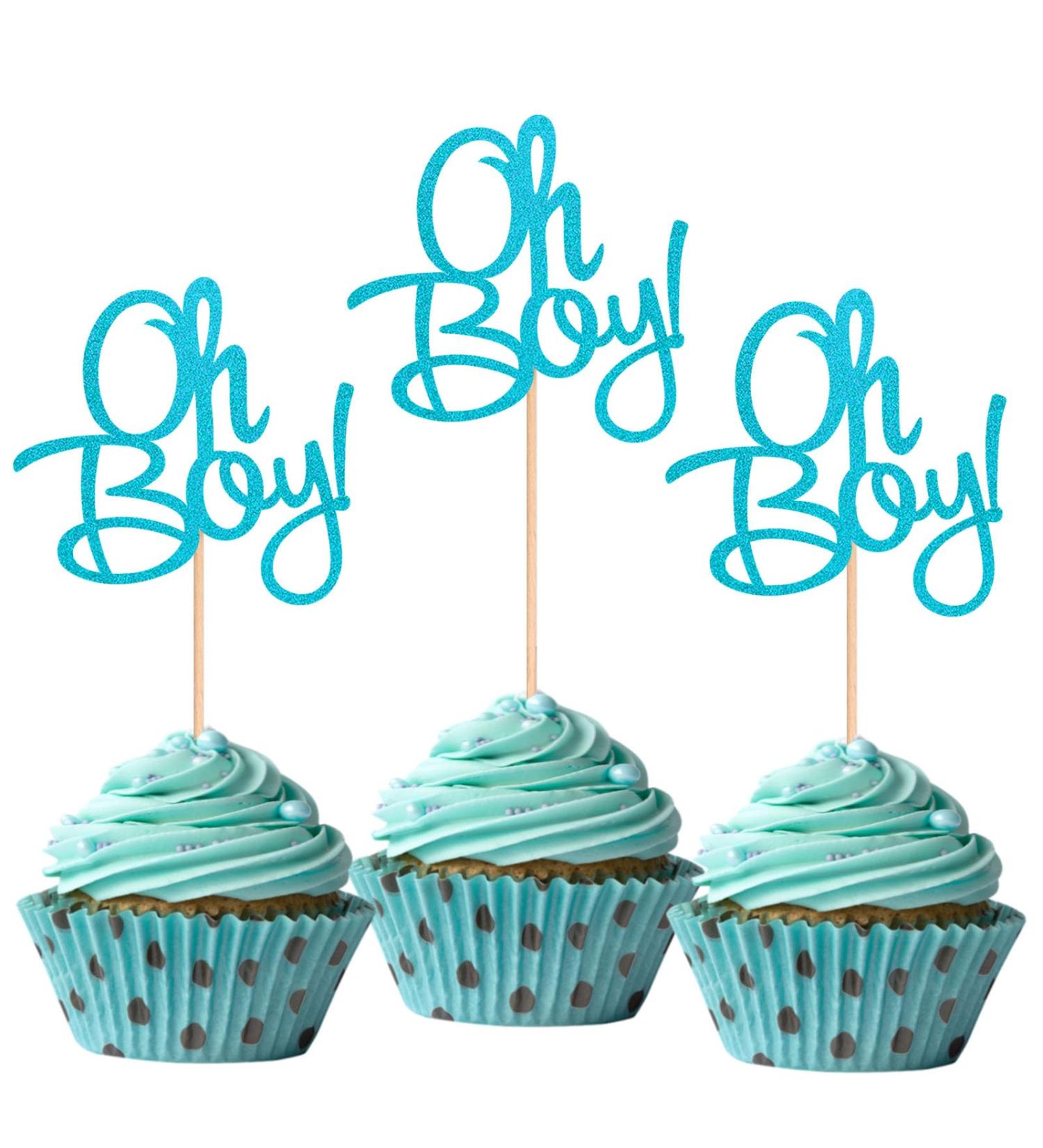 ALISSAR 24-Pack Glitter Blue Oh Boy Cupcake Toppers Cupcake Topper Picks for It'a A Boy Baby Shower Party Decoration Supplies - Buy Online on SooperMarket.com
