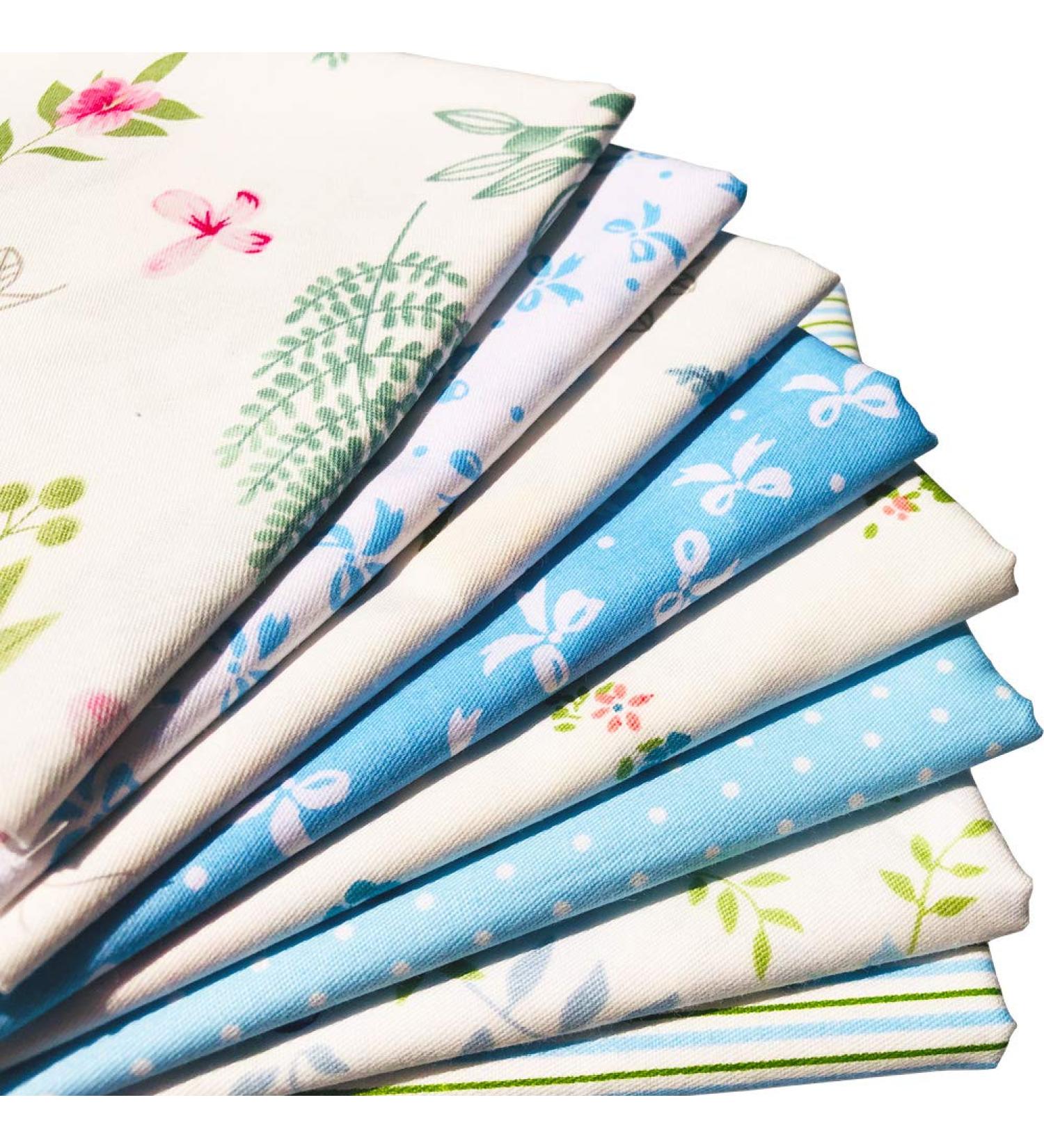 Flic-Flac 20x20 Inches Fat Quarter Cotton Quilting Fabric Bundle (8pcs Blue) - High Density Craft Printed Squares Patchwork Lint DIY Sewing - Buy Online on SooperMarket.com