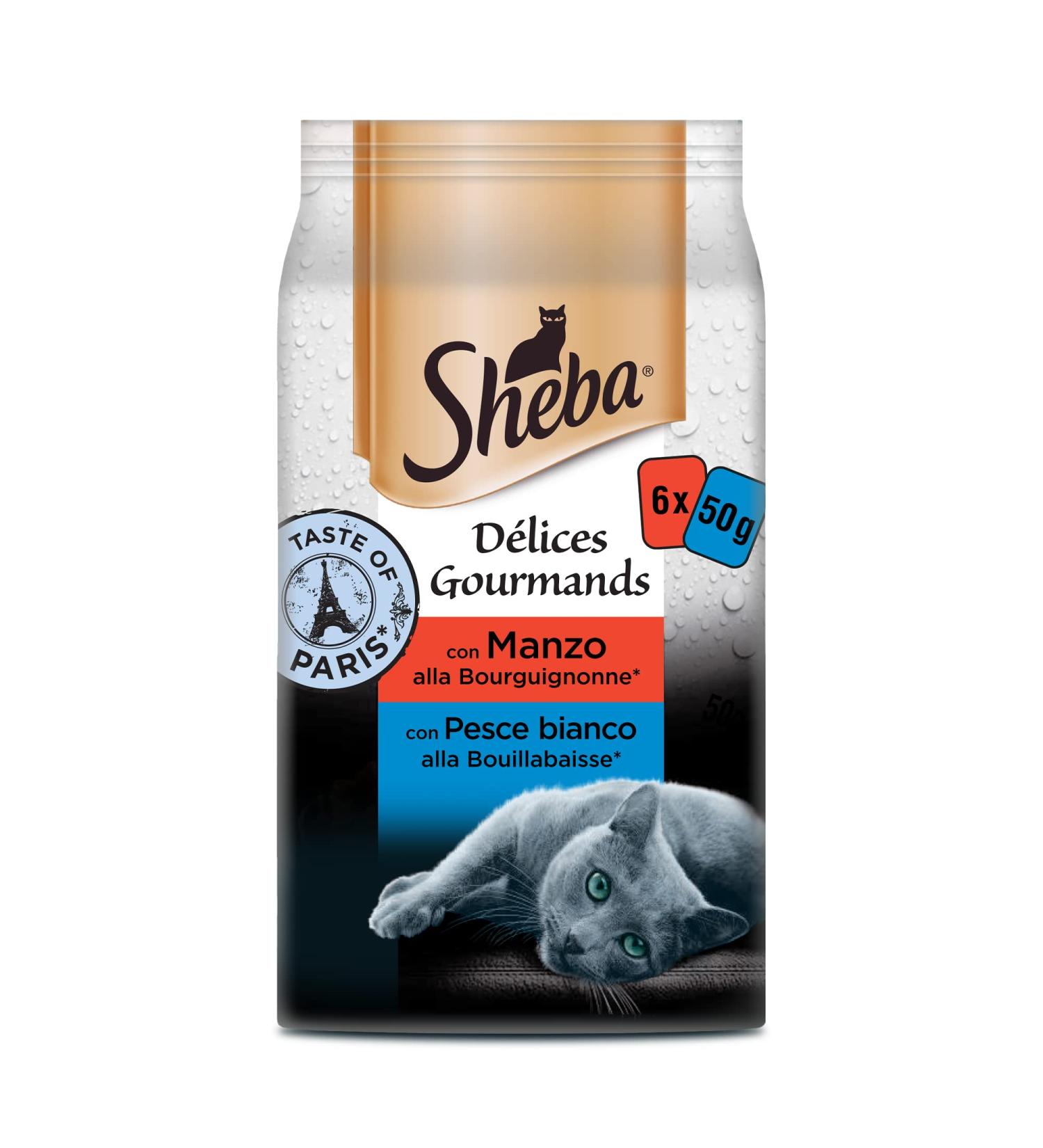 Sheba D lice Gourmands Paris Cat Food with Beef & White Fish - 72 Bags (50g Each) - Premium Fish & Seafood Treats - International Shipping Available - Buy Online on SooperMarket.com