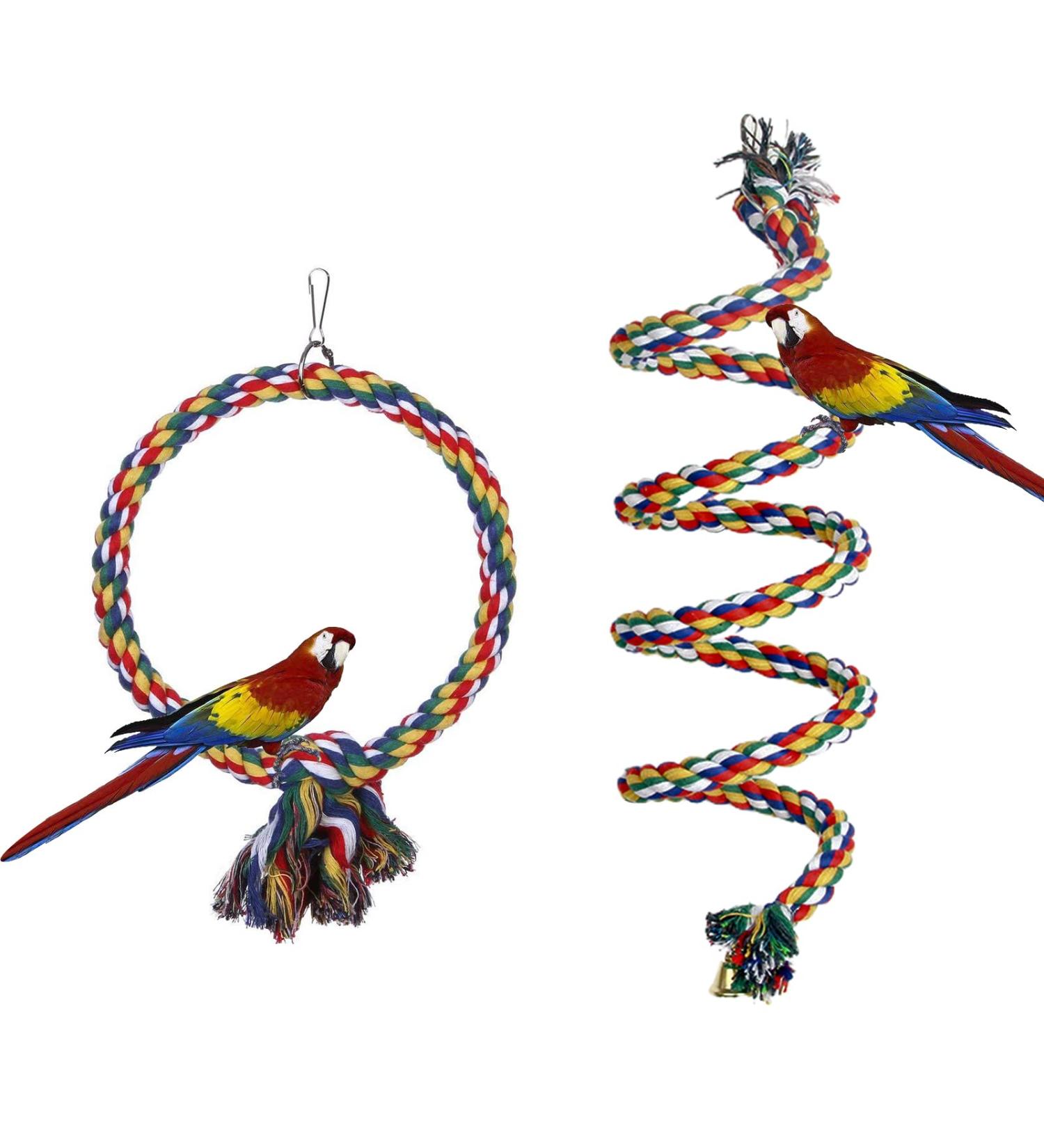 Aedcbaide Bird Parrots Toys 2 Pack Parakeet Parrot Swing Chewing Hanging Toys with Bell 59inch Bird Cotton Rope and 7Inch Diameter Bird Hanging Swing for Budgie Cockatiels Conures Finches - Buy Online on SooperMarket.com