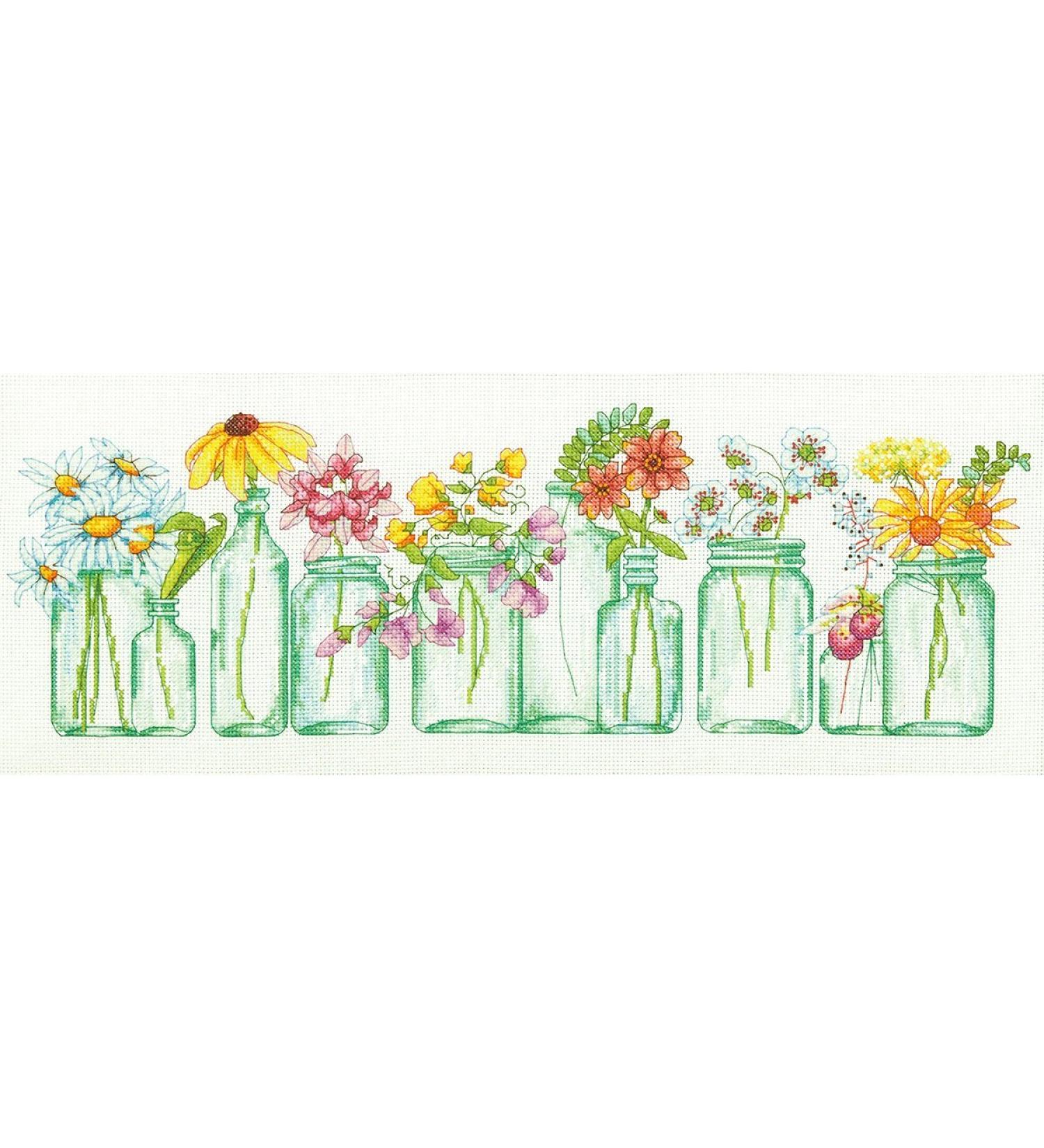 Dimensions Mason Jar Counted Cross Stitch Kit - 14 Count White Aida - 18 x 7 - Buy Online on SooperMarket.com