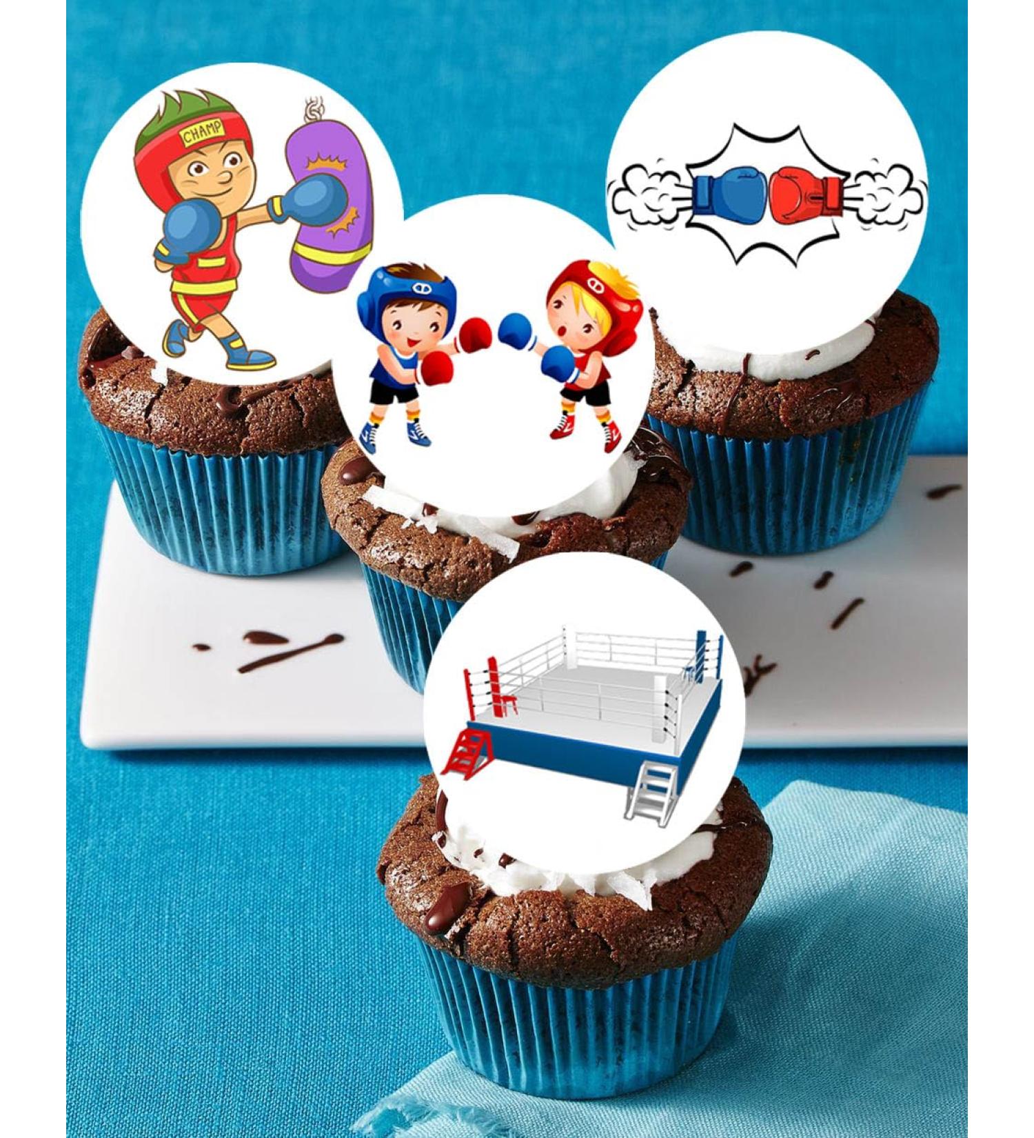 24 x Pre-Cut Boxing 2 Edible Stand up Wafer Paper Cupcake Toppers Cake Decorations Birthday Party Sport Martial Art - Buy Online on SooperMarket.com