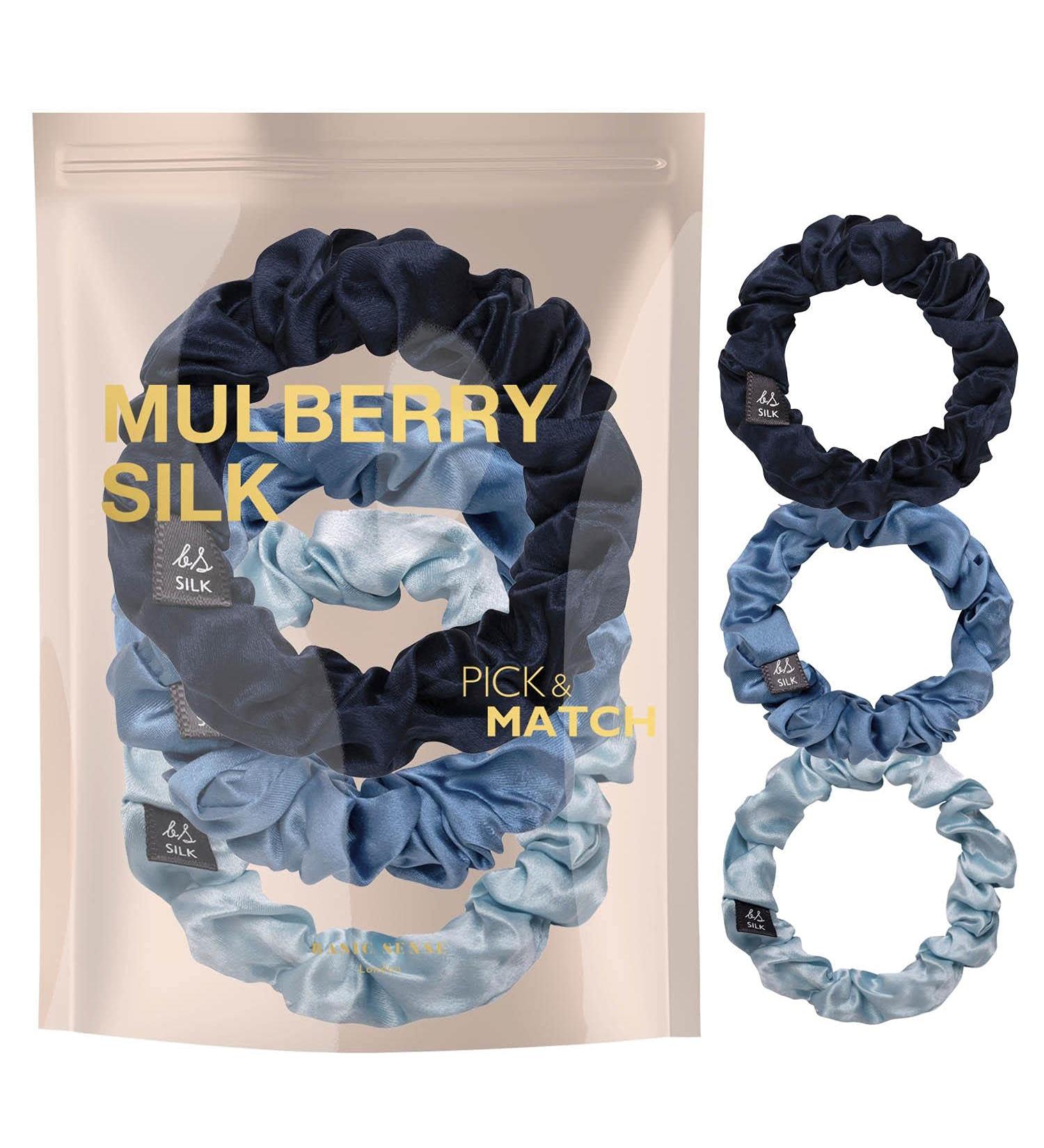 Buy Basic Sense Pure Mulberry Silk Hair Scrunchies - Small Pack of 3 for Women & Girls - Blue Assortment - Buy Online on SooperMarket.com