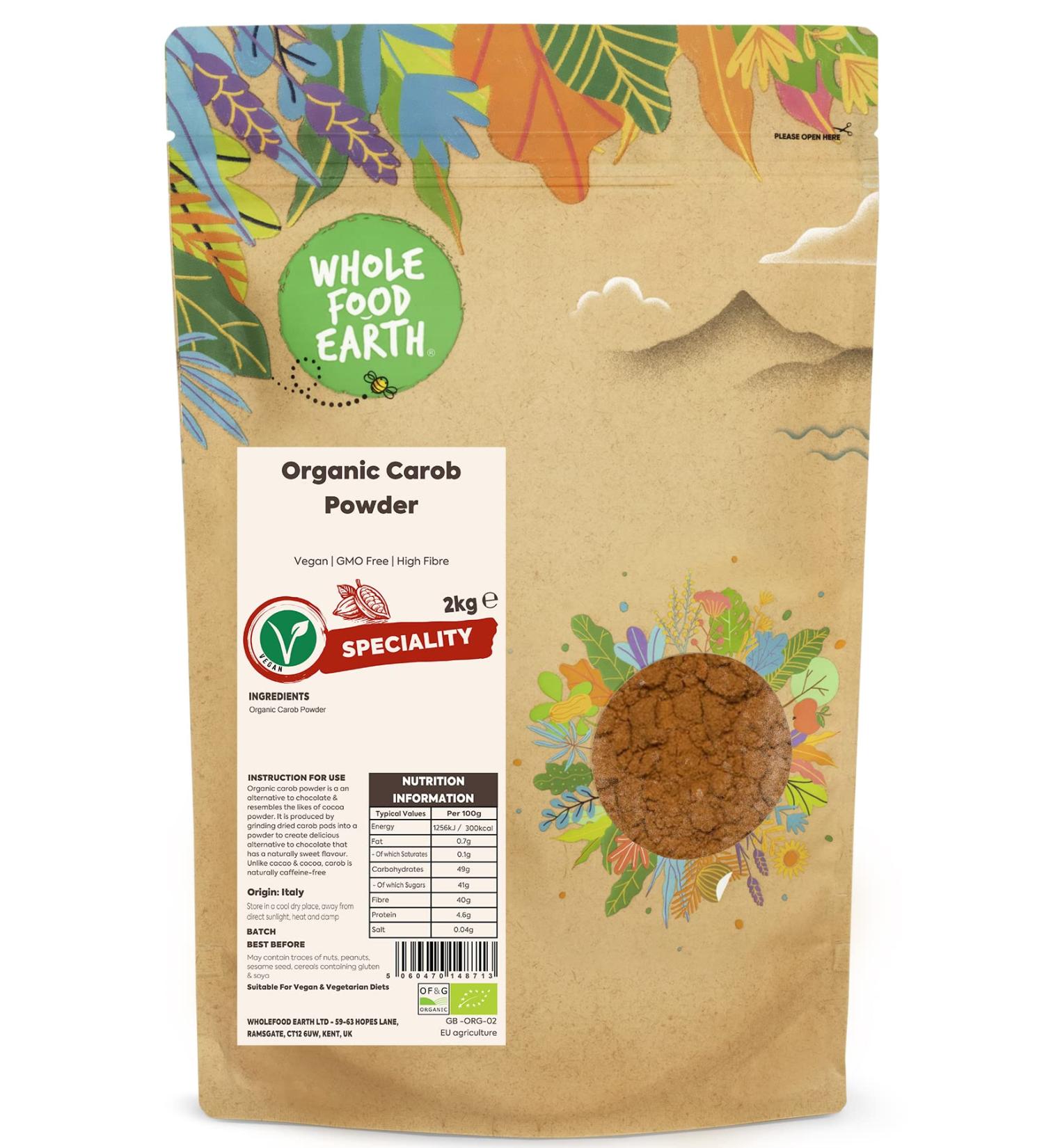 Wholefood Earth Organic Carob Powder 2kg - Vegan, GMO Free, High Fibre | Certified Organic - Buy Online on SooperMarket.com